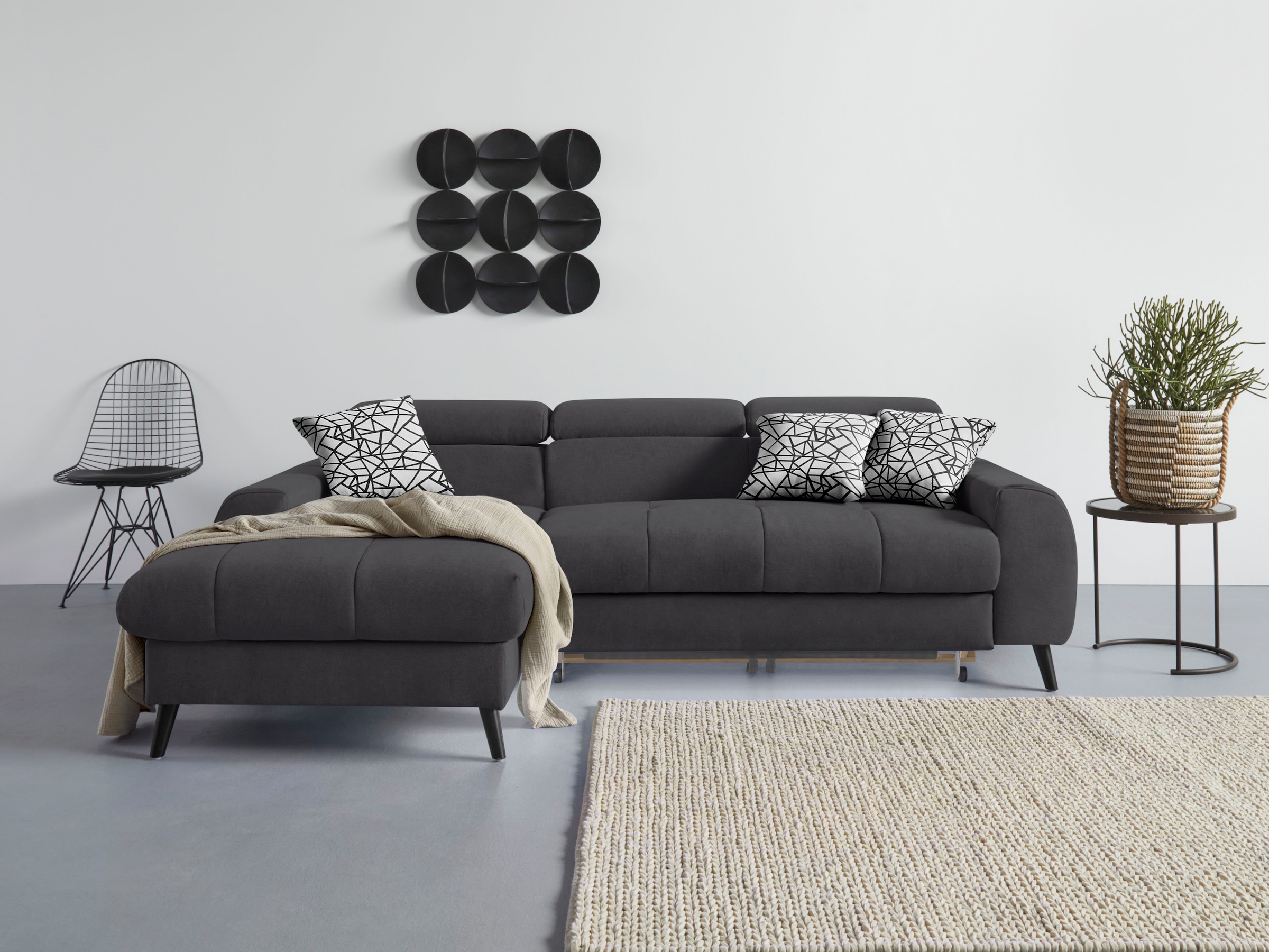 Ecksofa »Mia L-Form«, 3-tlg.-Kissen-Set, Recamiere, wahlweise mit oder ohne...