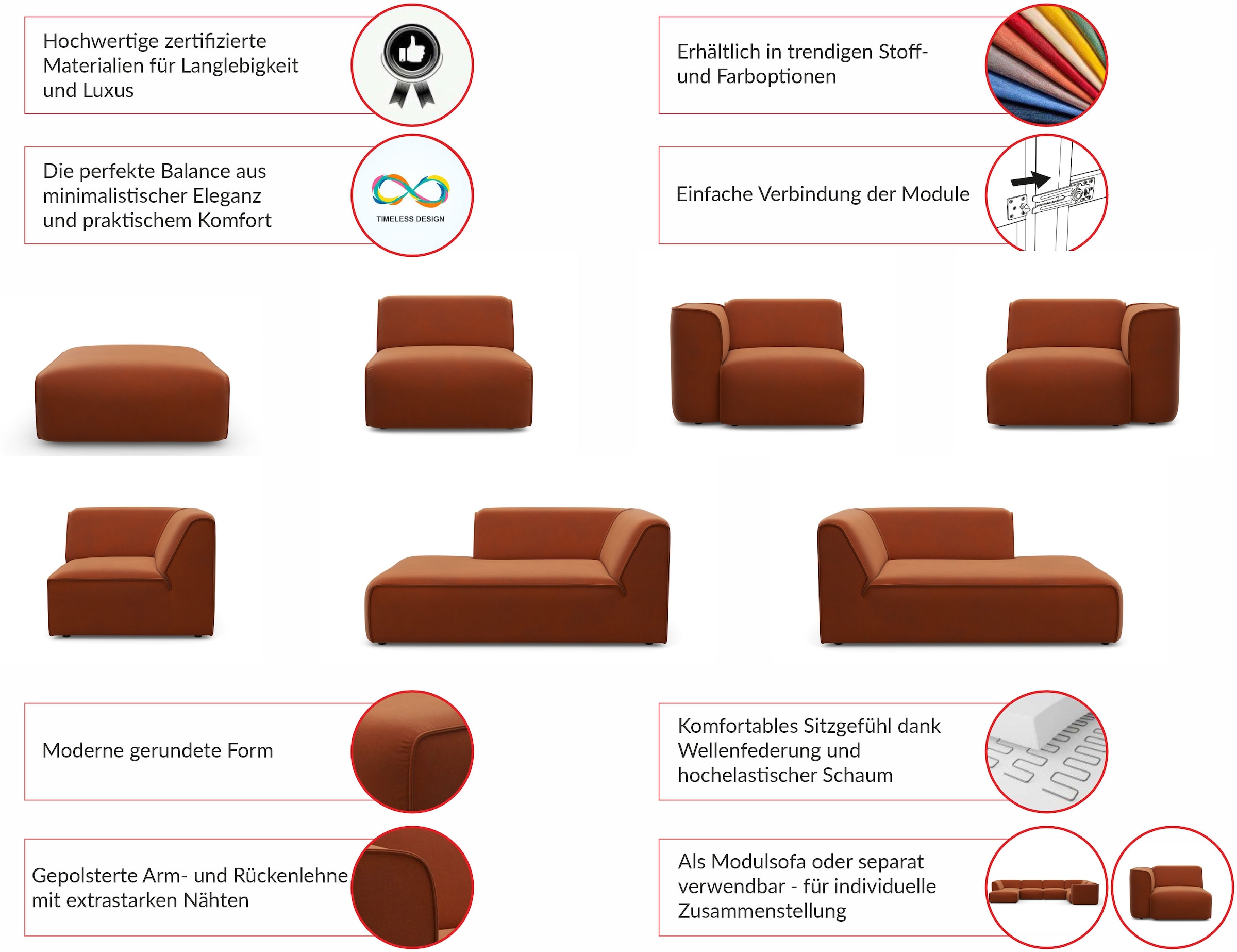 OTTO home Sessel »Sofa-Eckelement, Maße B/T/H: 109/97/46 cm« als Modul oder separat verwendbar, für individuelle Zusammenstellung