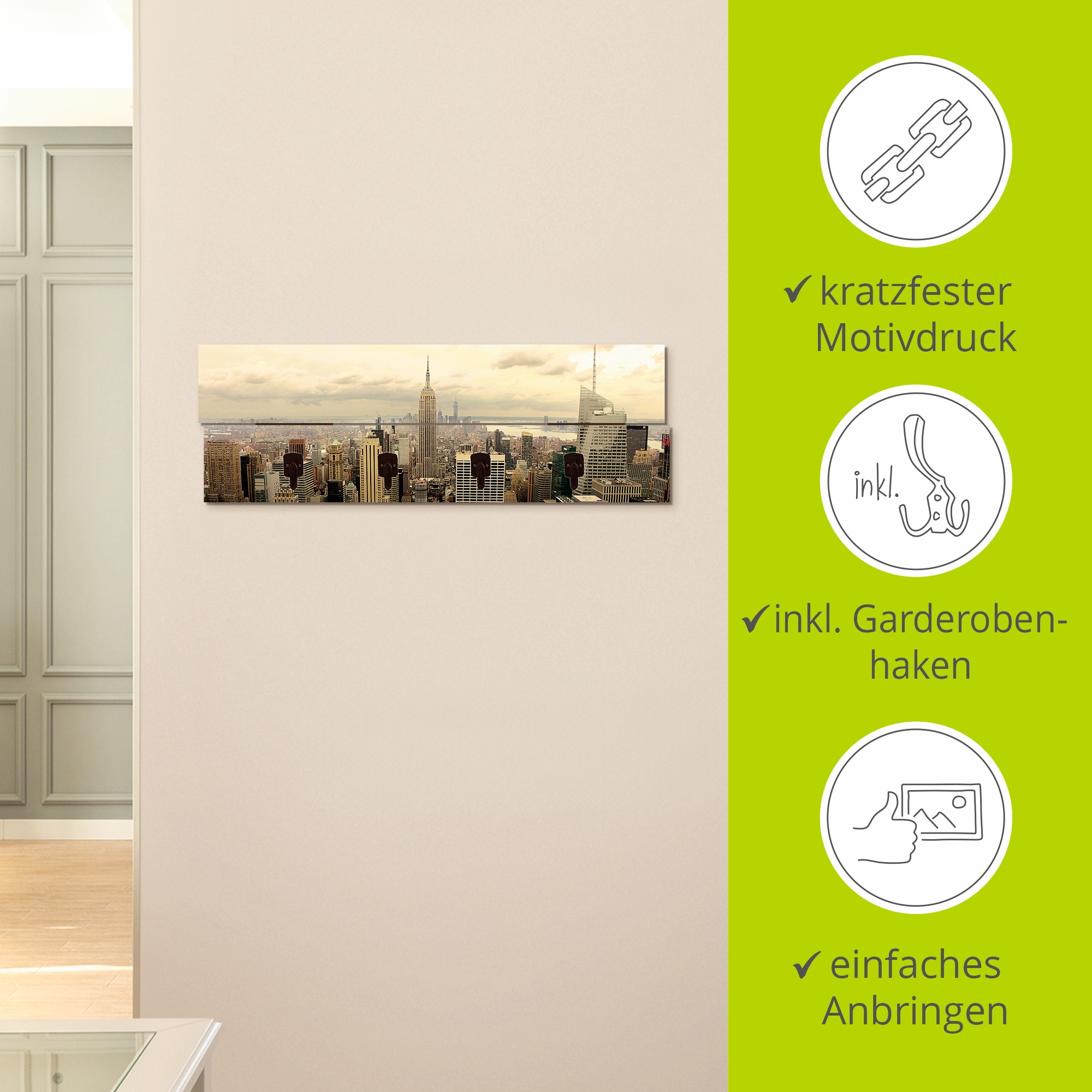 Artland Garderobenleiste »Skyline Manhattan - New York«, teilmontiert