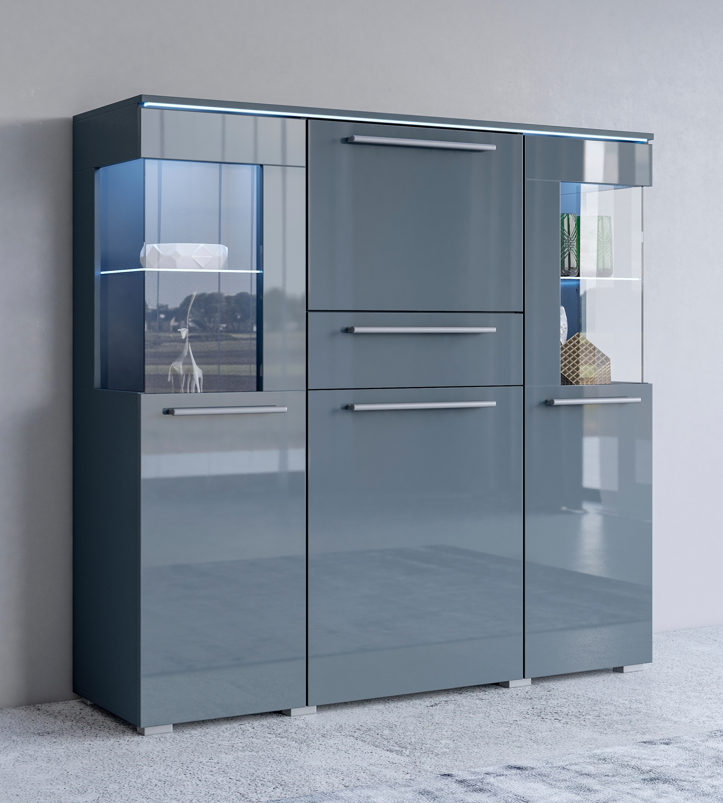 INOSIGN Highboard »India,Breite 130cm, stilvolle Hochkommode 3Türen, Klappe und Schublade«, Hochschrank viel Stauraum, Einlegeböden verstellbar,ohne Beleuchtung