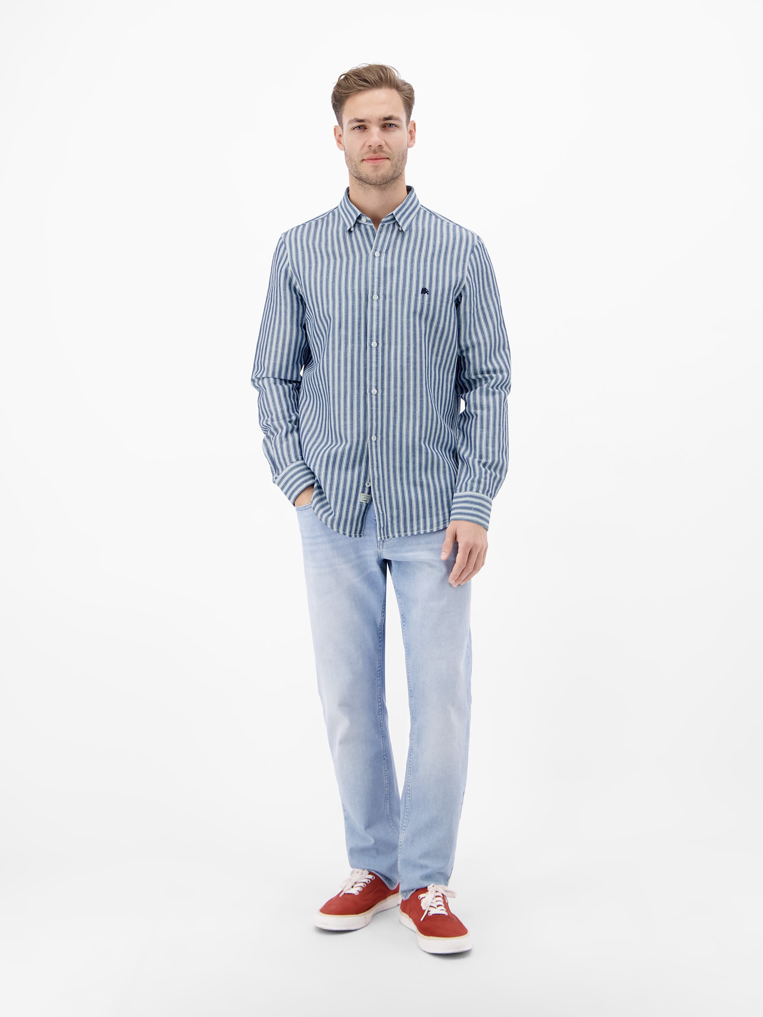 LERROS Leinenhemd »Gestreiftes Langarmhemd aus Leinen-Baumwoll-Mix« Gestreift, 55% Leinen, 45% Baumwolle, Button‑down, 2‑Knopf