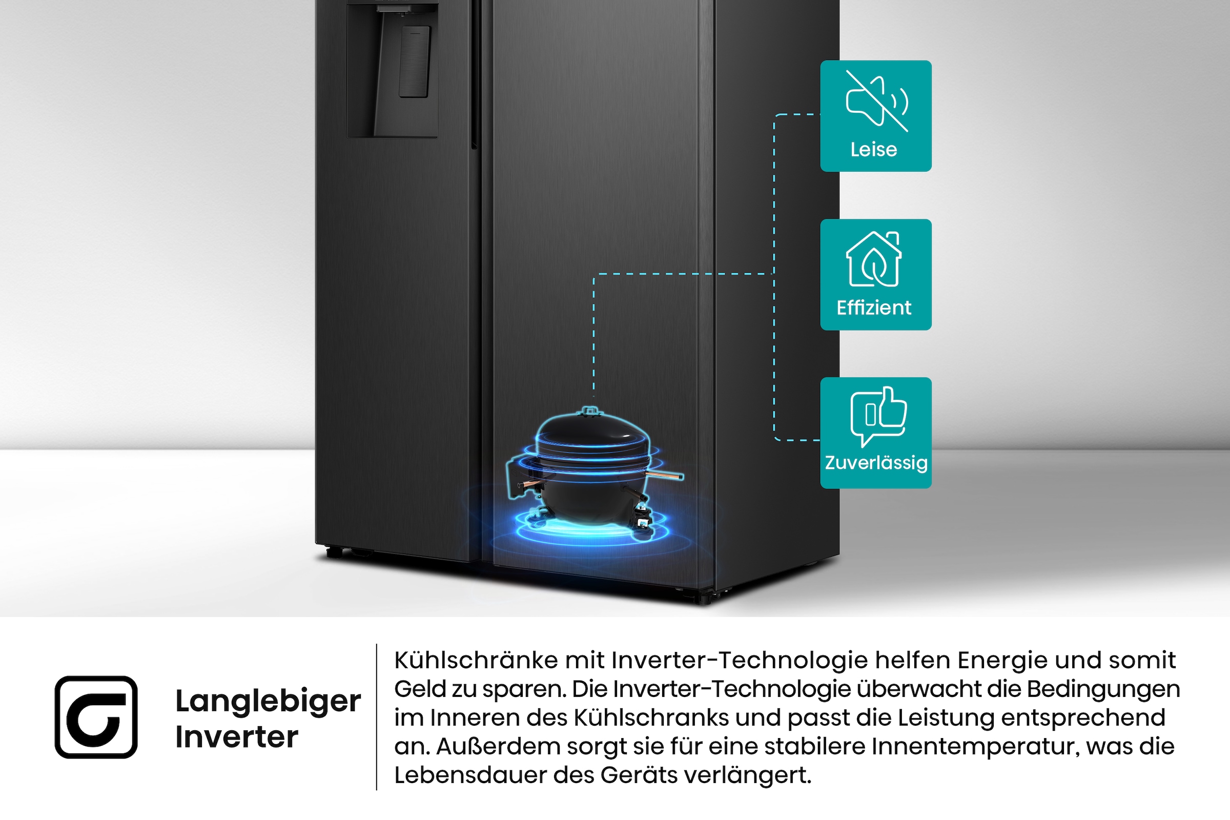 Hisense Side-by-Side »MS91528FC« 178,6 cm hoch 91,1 cm breit mit Wasser-/Eisspender, kein Festwasseranschluss dank Tank