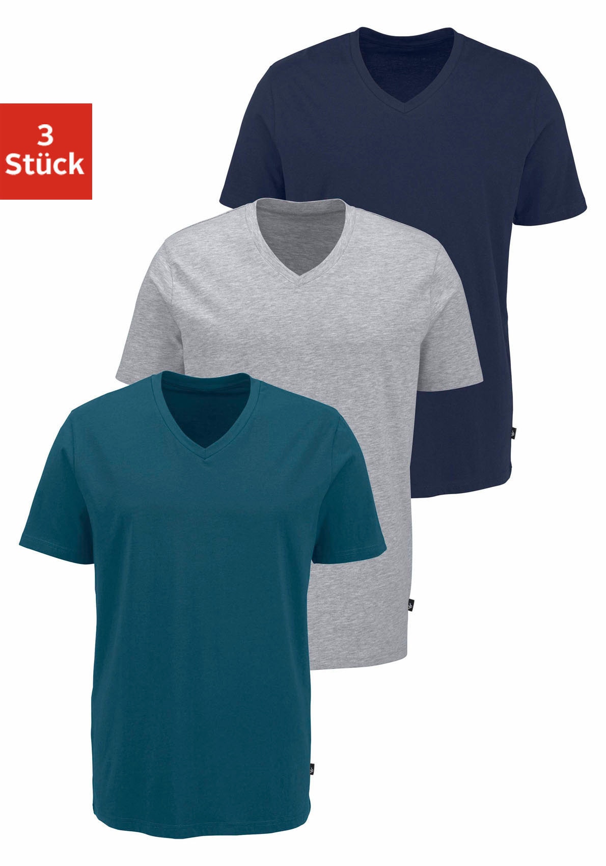 (3 Banani elastischer Baumwolle T-Shirt, Bruno aus V-Ausschnitt, 3er-Pack), tlg., bei mit Passform, perfekte