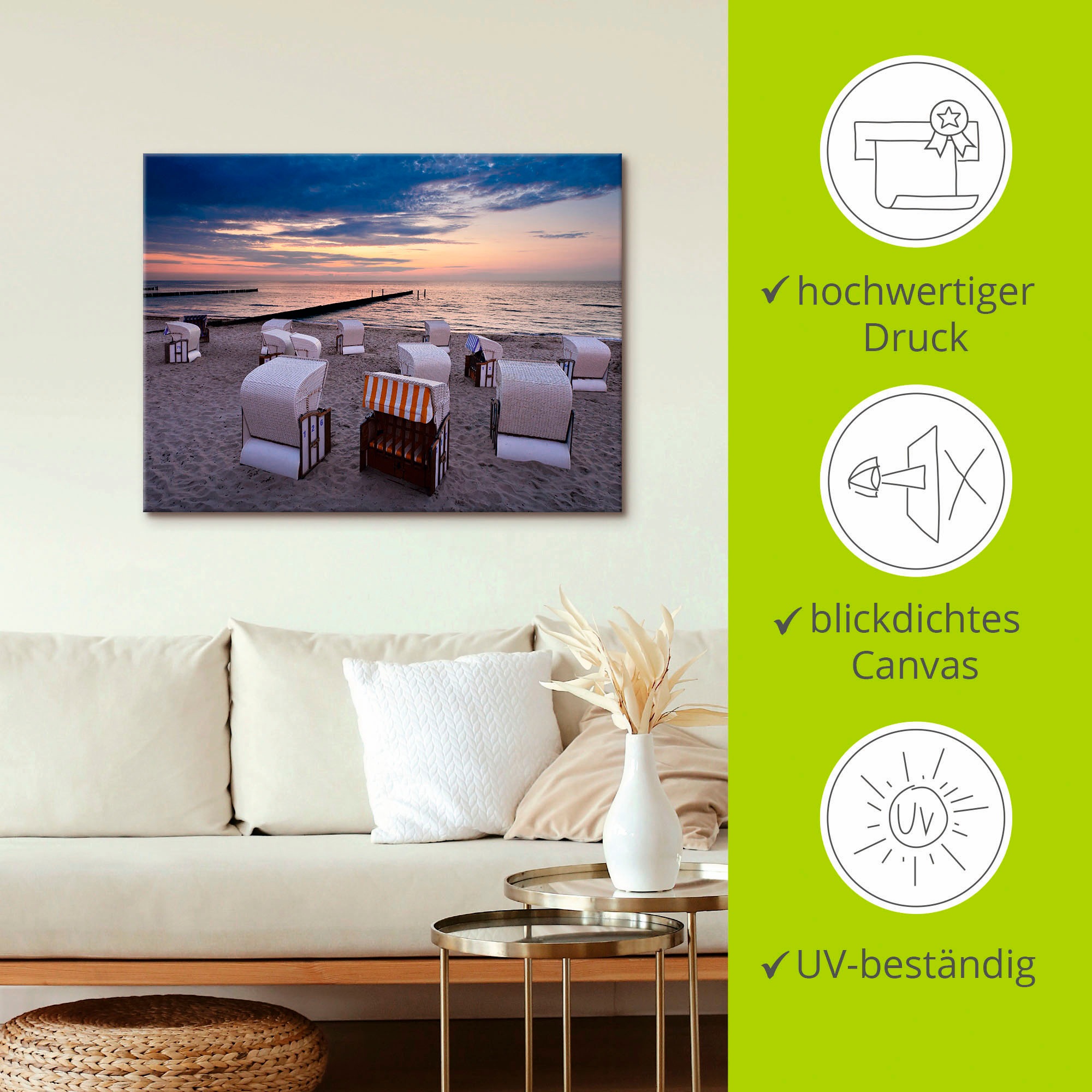 Artland Leinwandbild »Strandkörbe an der Ostsee« Strand 1 Stk. tlg. auf Holzrahmen gespannt