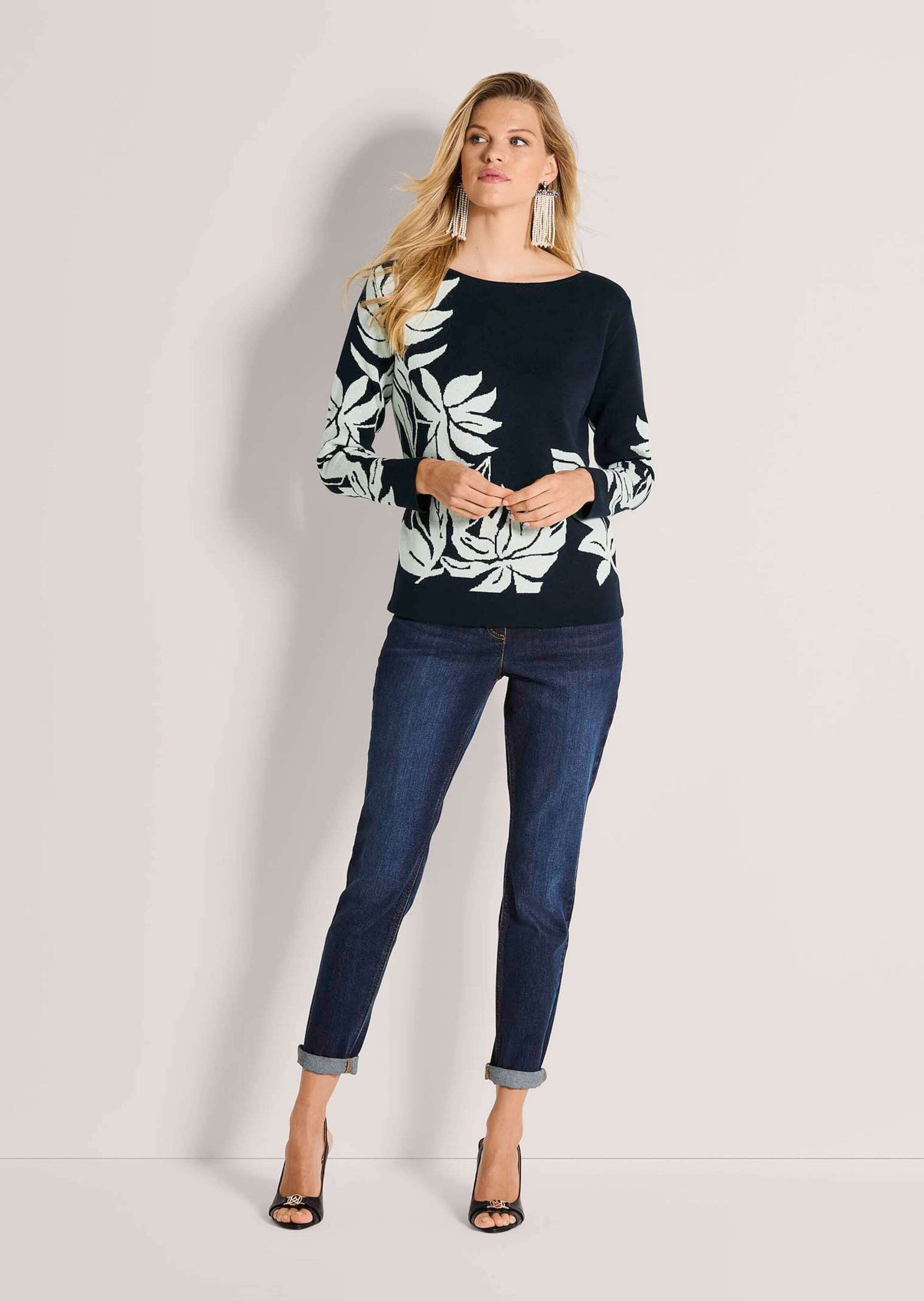 MADELEINE Longpullover »Feinstrickpullover Jacquardpullover mit floralem Muster« Jacquardmuster