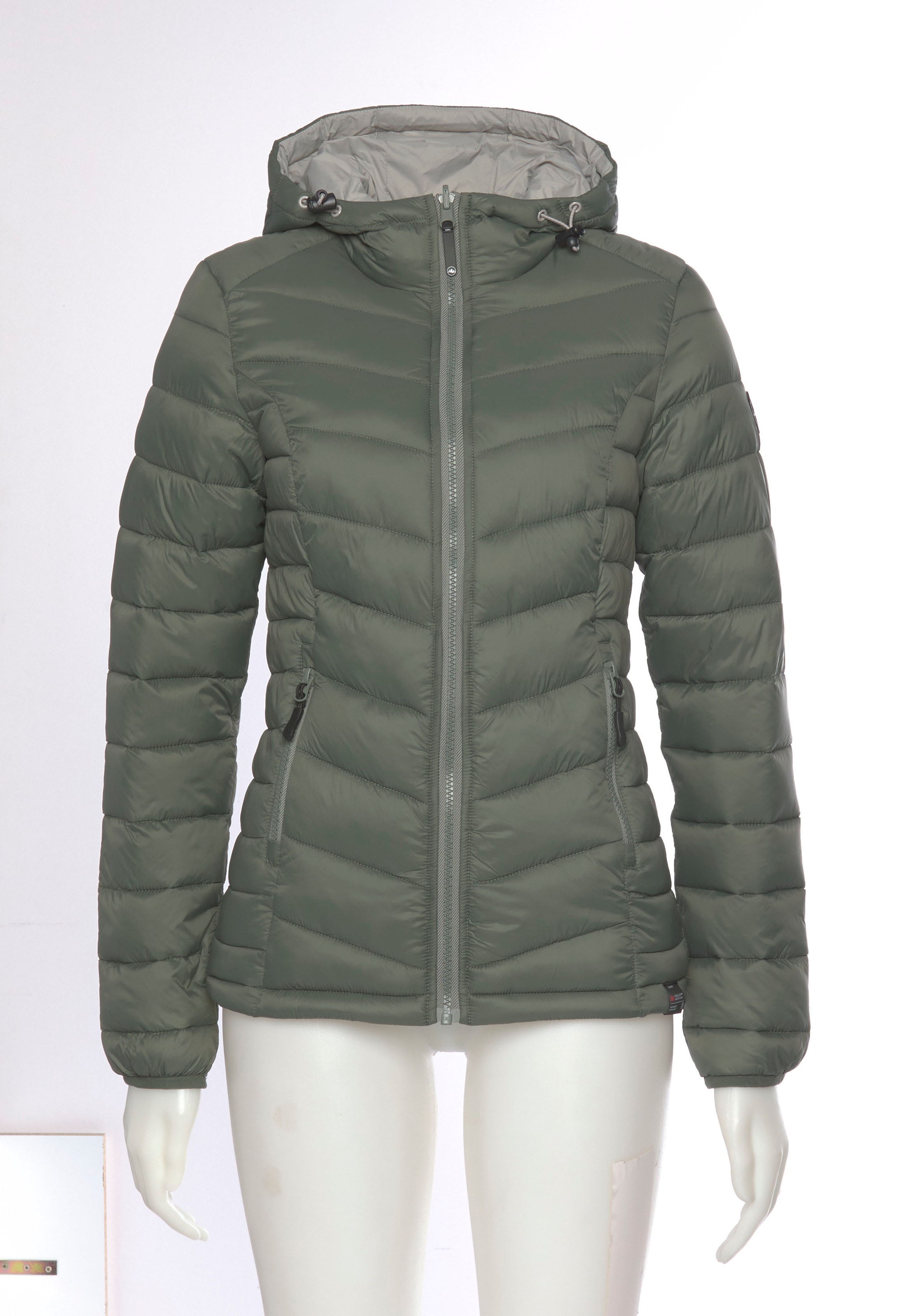 Polarino Steppjacke, mit Kapuze, für kühle Tage, aus leichtem Webmaterial, wasserabweisend