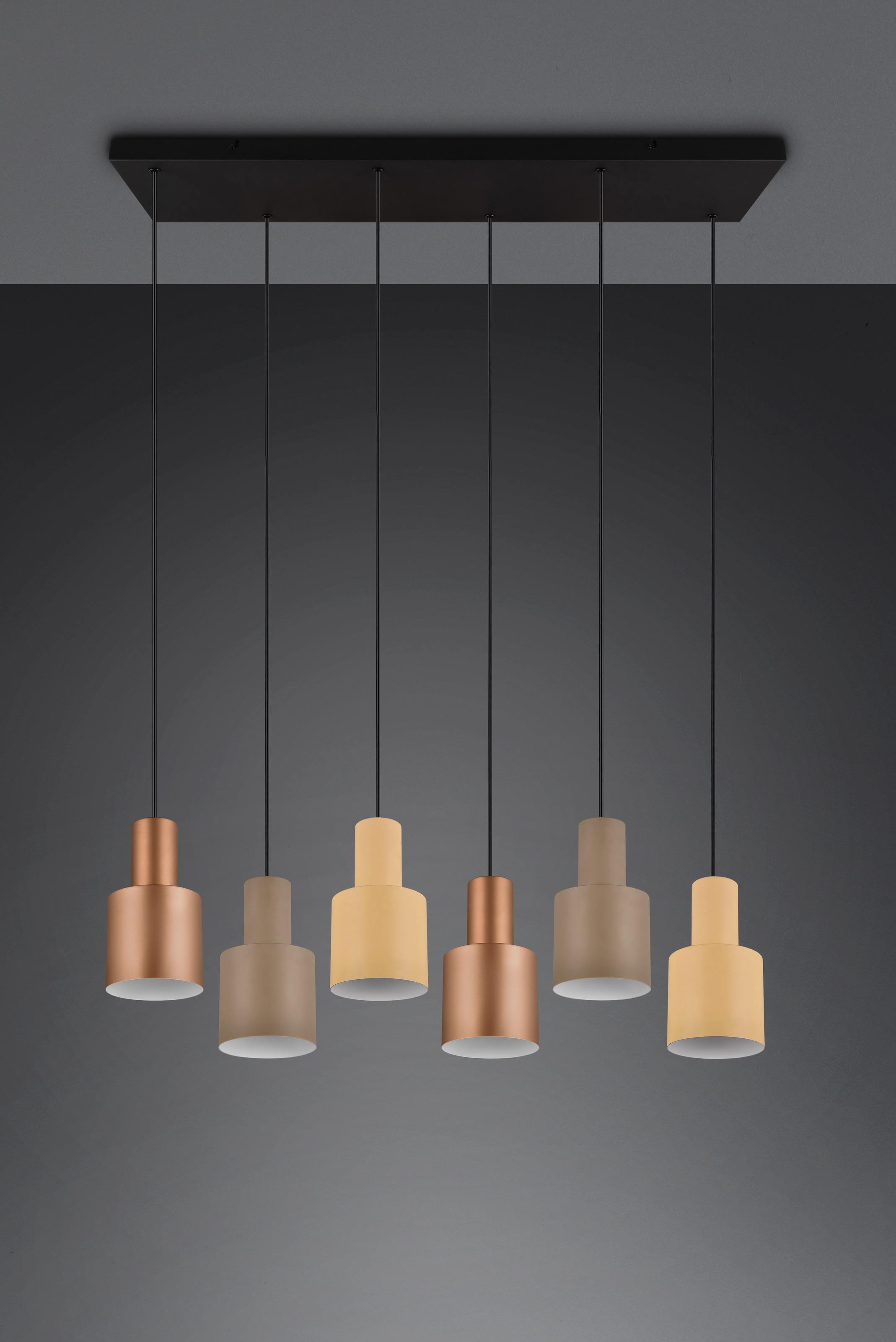 TRIO Leuchten Pendelleuchte »AGUDO, Hängelampe 6-flammig exkl 6xE27 max 40W höhenverstellbar«, 6 flammig, Leuchtmittel E27 | Leuchtmittel wechselbar, mehrfarbige Lampenschirme in beige taupe & coffee, Esszimmerlampe