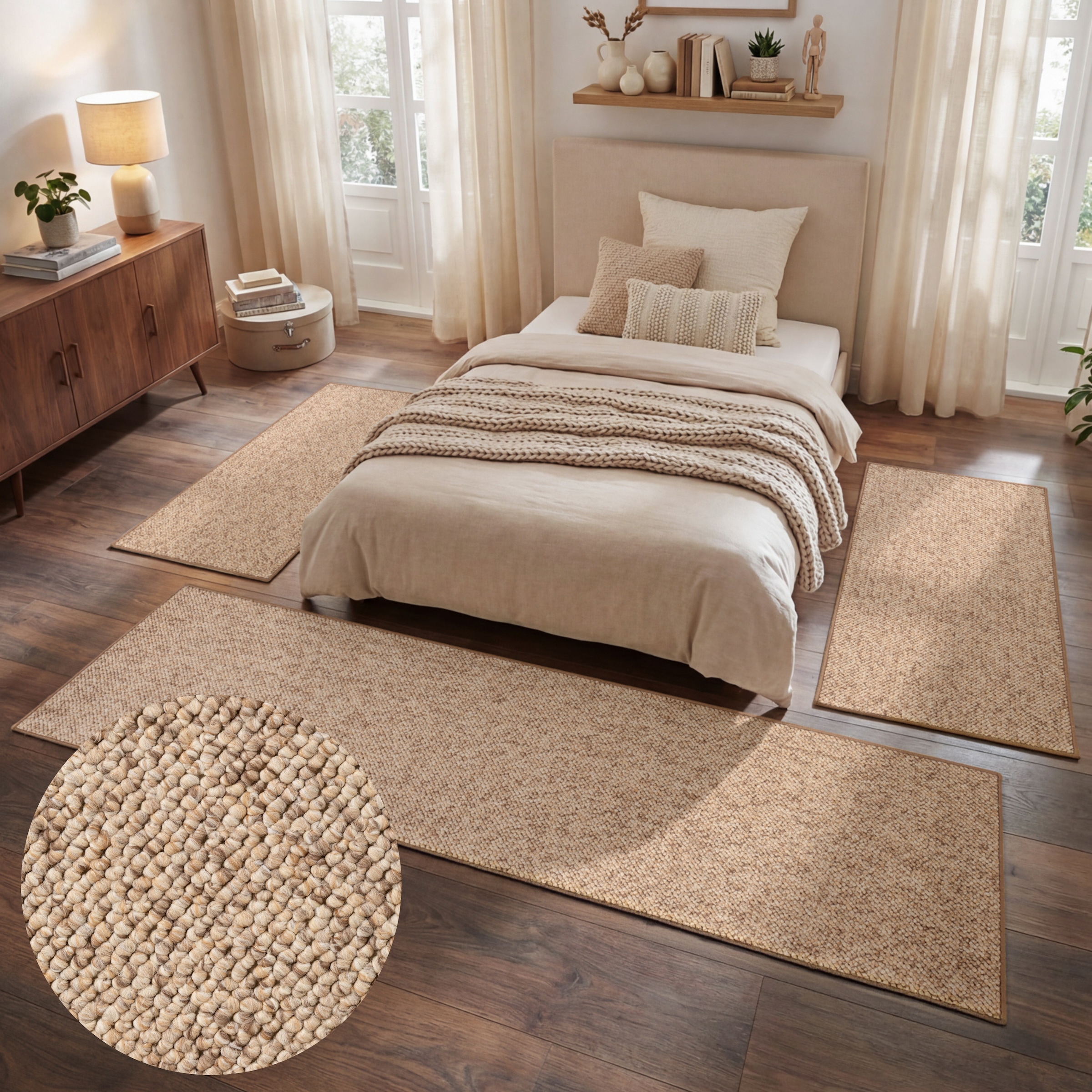 HANSE Home Bettumrandung »Wolly 2« Höhe 12 mm 3 Stk. tlg. Bettvorleger, 3-teiliger Läufer Set, Unifarben, Kurzflor, Bettläufer