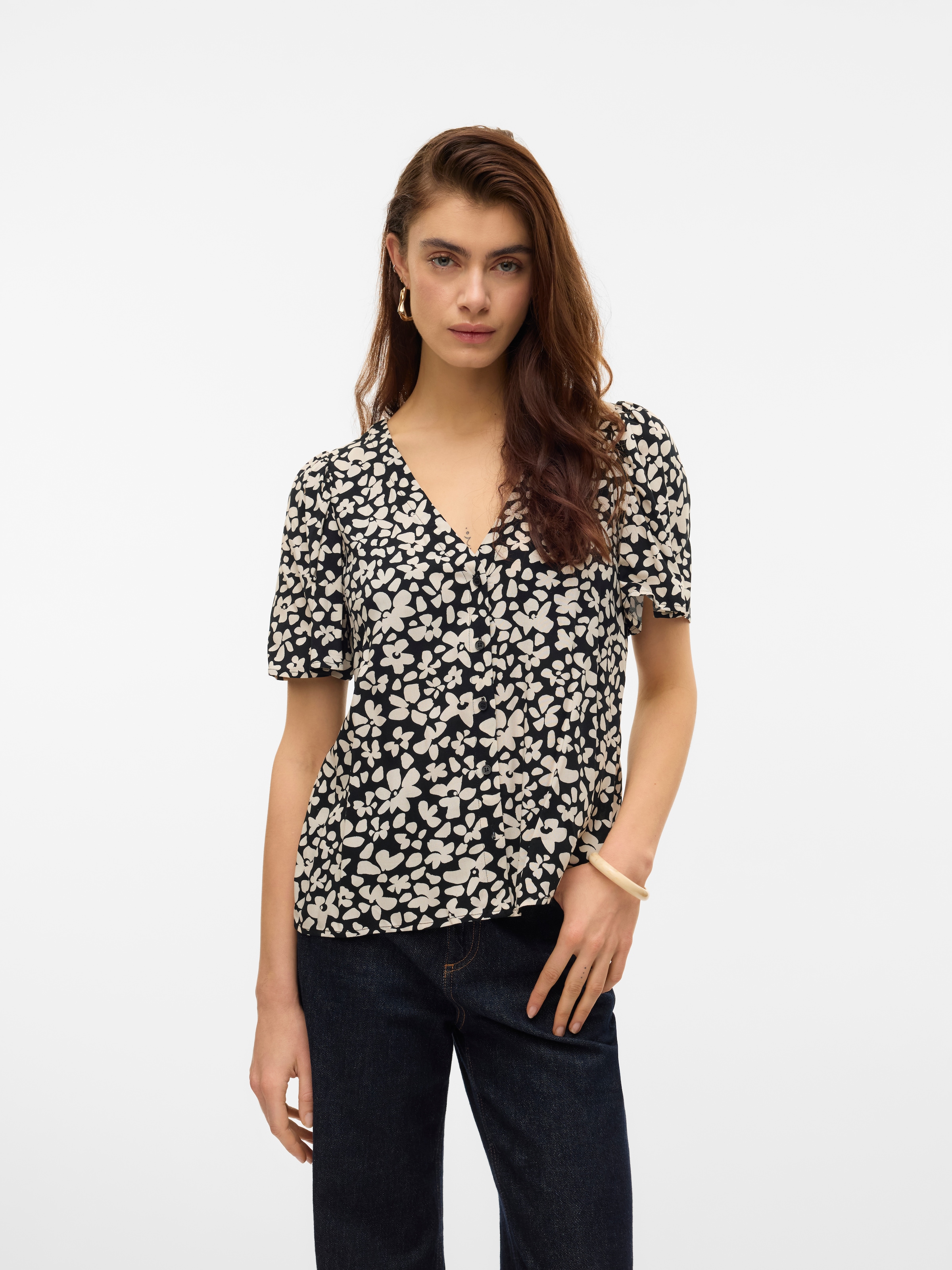 Vero Moda Kurzarmbluse »VMALBA SS V-NECK SHIRT WVN GA«