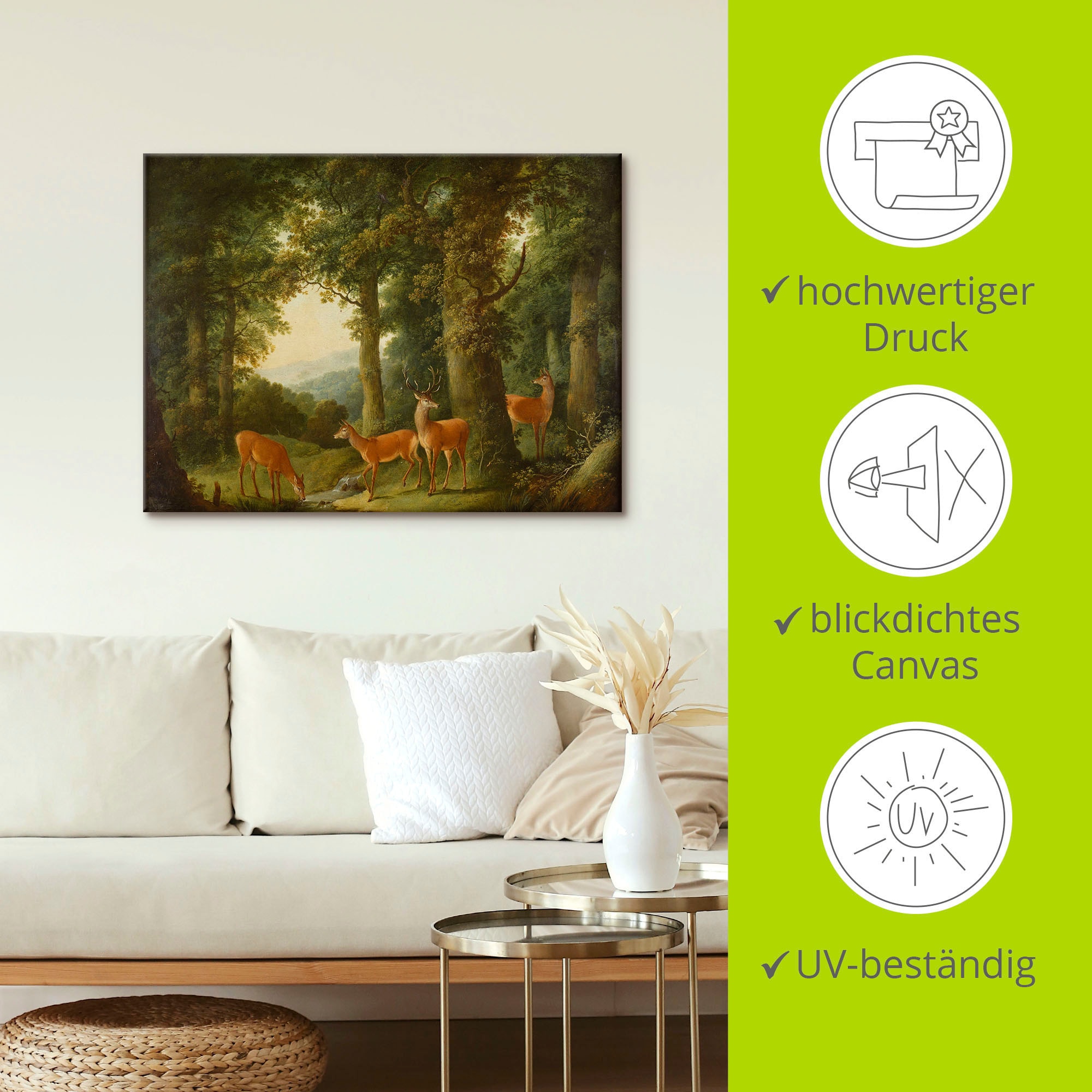 Artland Leinwandbild »Waldlandschaft mit Rotwild. Um 1760/70« Wald 1 Stk. tlg. auf Keilrahmen gespannt