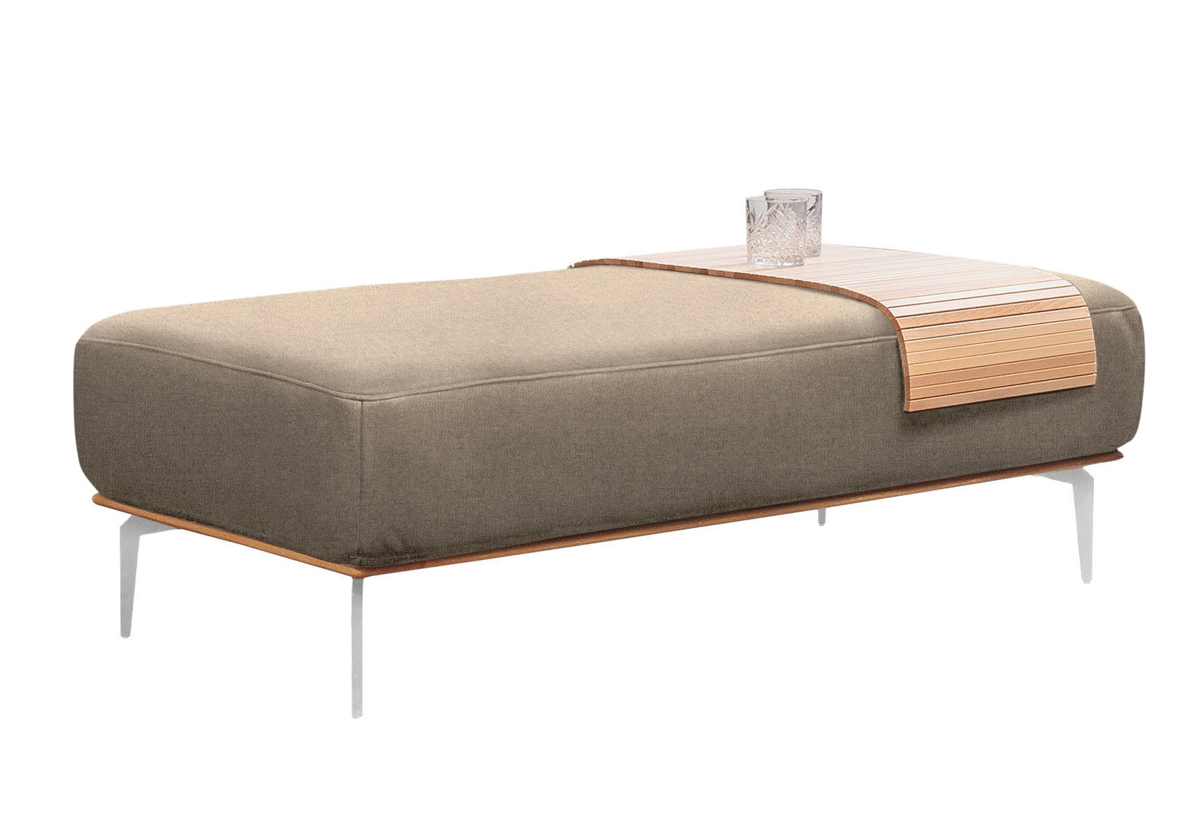 W.SCHILLIG Polsterhocker mit elegantem Holzsockel, Füße in Chrom glänzend, Breite 150 cm