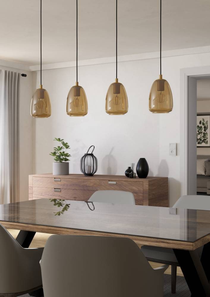 EGLO Hängeleuchte »ALOBRASE Pendellampe, Stahl und Glas, Esstischlampe, E27, IP20, Lampe«, 4 flammig, Leuchtmittel E27 | ohne Leuchtmittel, Elegante Hängelampe für Esszimmer, Küche oder Wohnzimmer