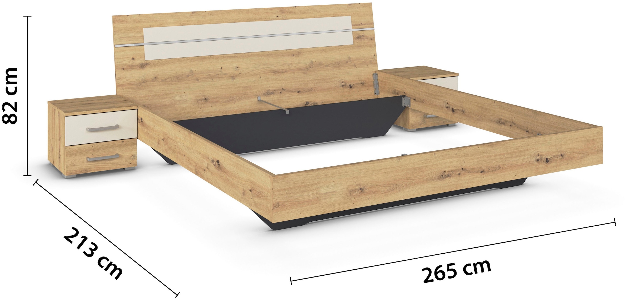 rauch Bettanlage »Doppelbett Futonbett BURANO in schwebender Optik«, (Set, 3 tlg.), und abgesetztem Kopfteil mit 2 Nachttischen MADE IN GERMANY