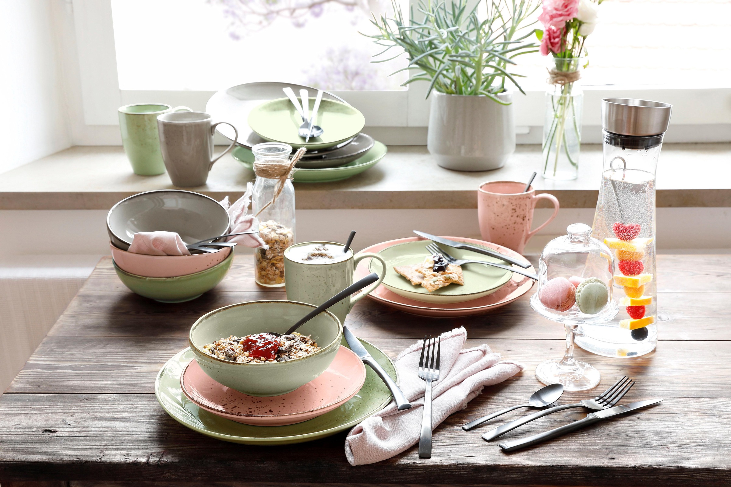 CreaTable Kombiservice »Geschirr-Set NATURE COLLECTION Vintage Garden«, (16  tlg., Kaffeeservice und Tafelservice im Set, für 4 Personen), Service, 16  Teile, für 4 Personen mit 3 Jahren XXL Garantie