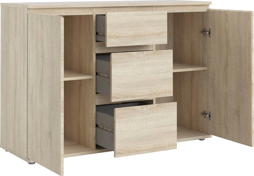 INOSIGN Sideboard »Nova, Aufbewahrung, Schubladenschrank, Sideboard,« 2 Türen, 3 Schubladen, grifflos, Breit e120 cm, Höhe 84 cm