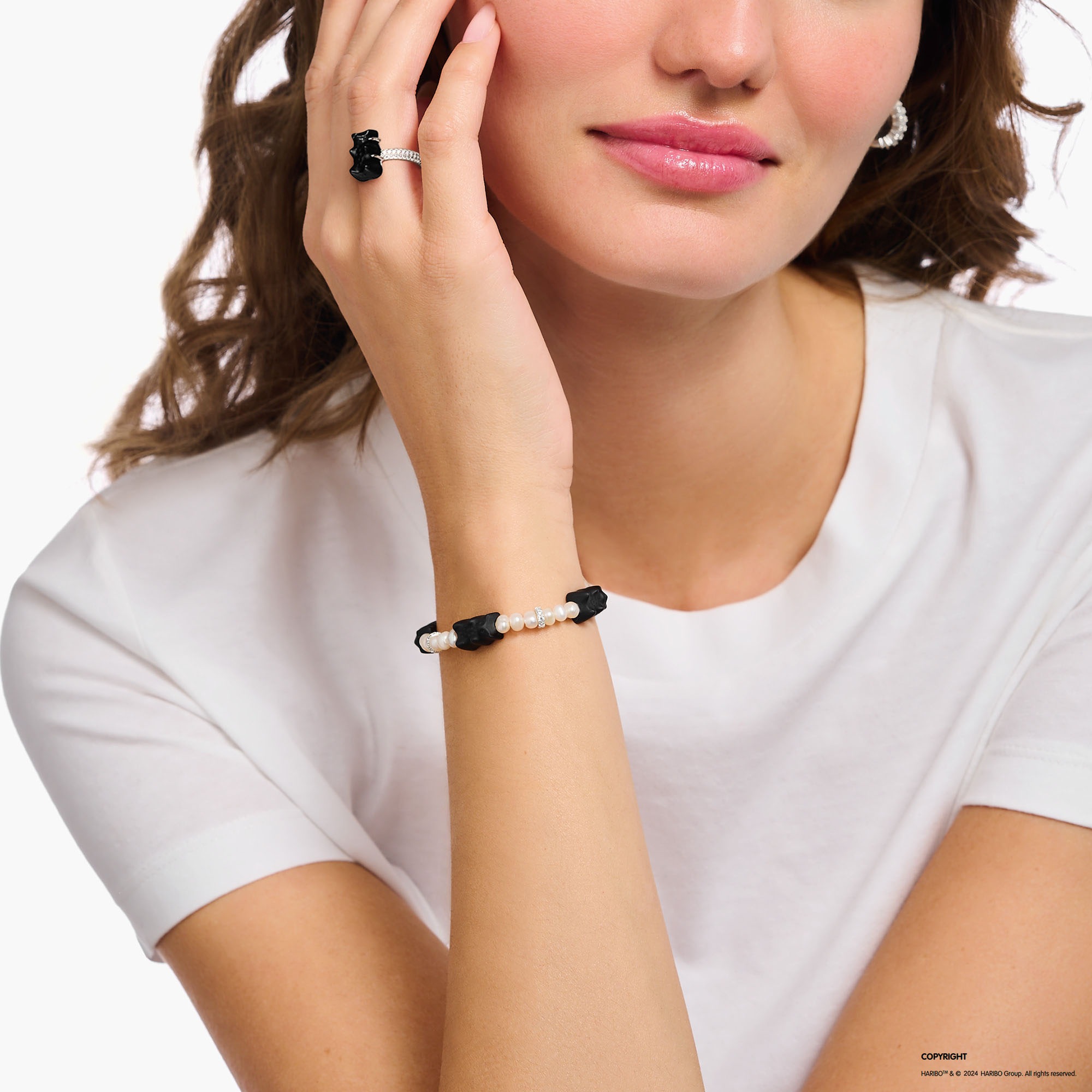 THOMAS SABO Armband »THOMAS SABO x HARIBO Schmuck: Perlenarmband mit Goldbären« mit Kristallglas, Zirkonia (synth.) - mit Süßwasserzuchtperle