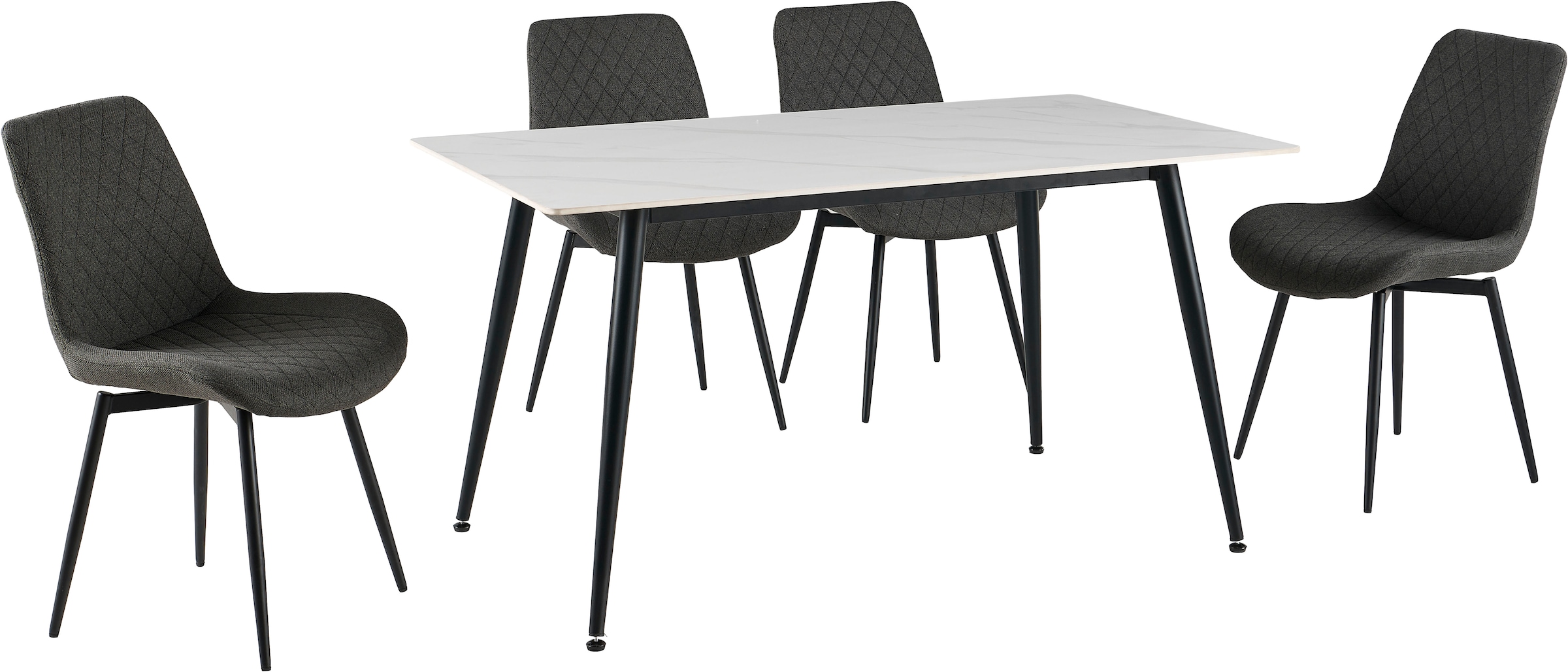 OTTO home Essgruppe »Juniper, Set, 5-tlg.« Set, 5 tlg. Tisch 140x80cm in Sinterstein-Keramikoptik mit 4 Stühlen, 360° drehbar