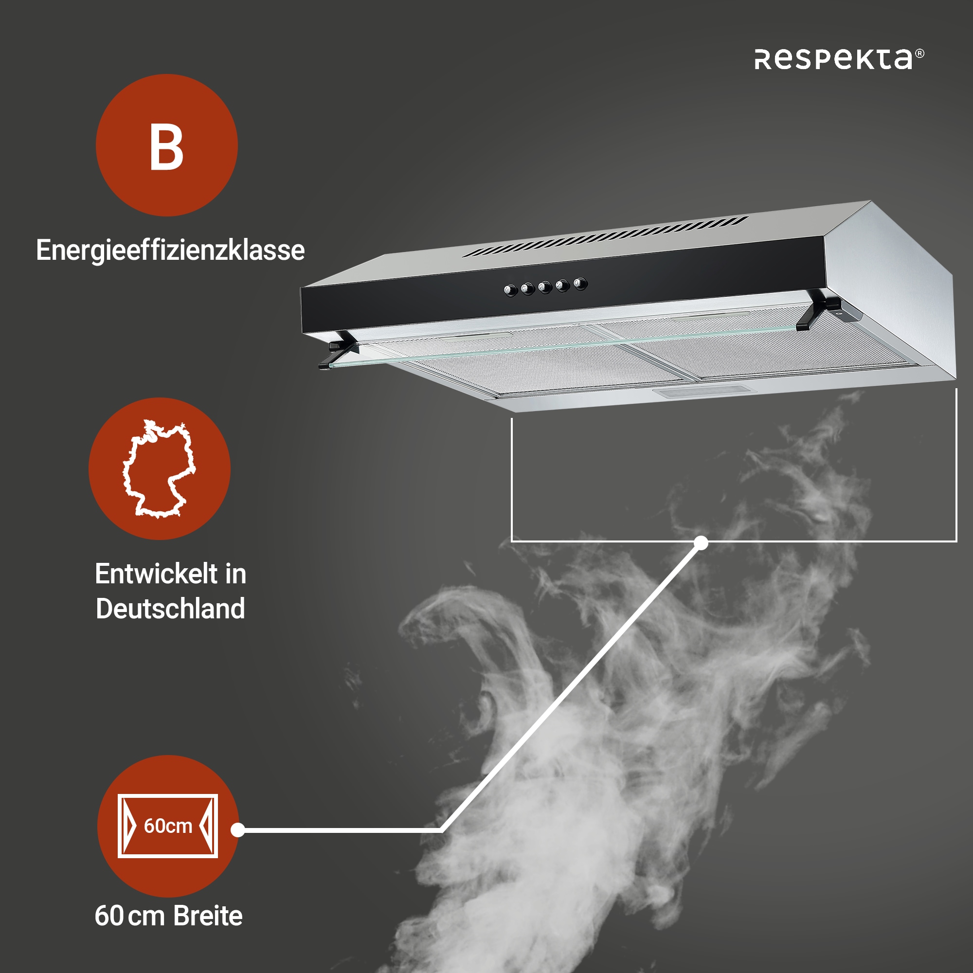 RESPEKTA Unterbauhaube »CH 16060 SGB«, 60 cm, 3 Leistungsstufen, LED-Beleuchtung, Ab- und Umluftfähig