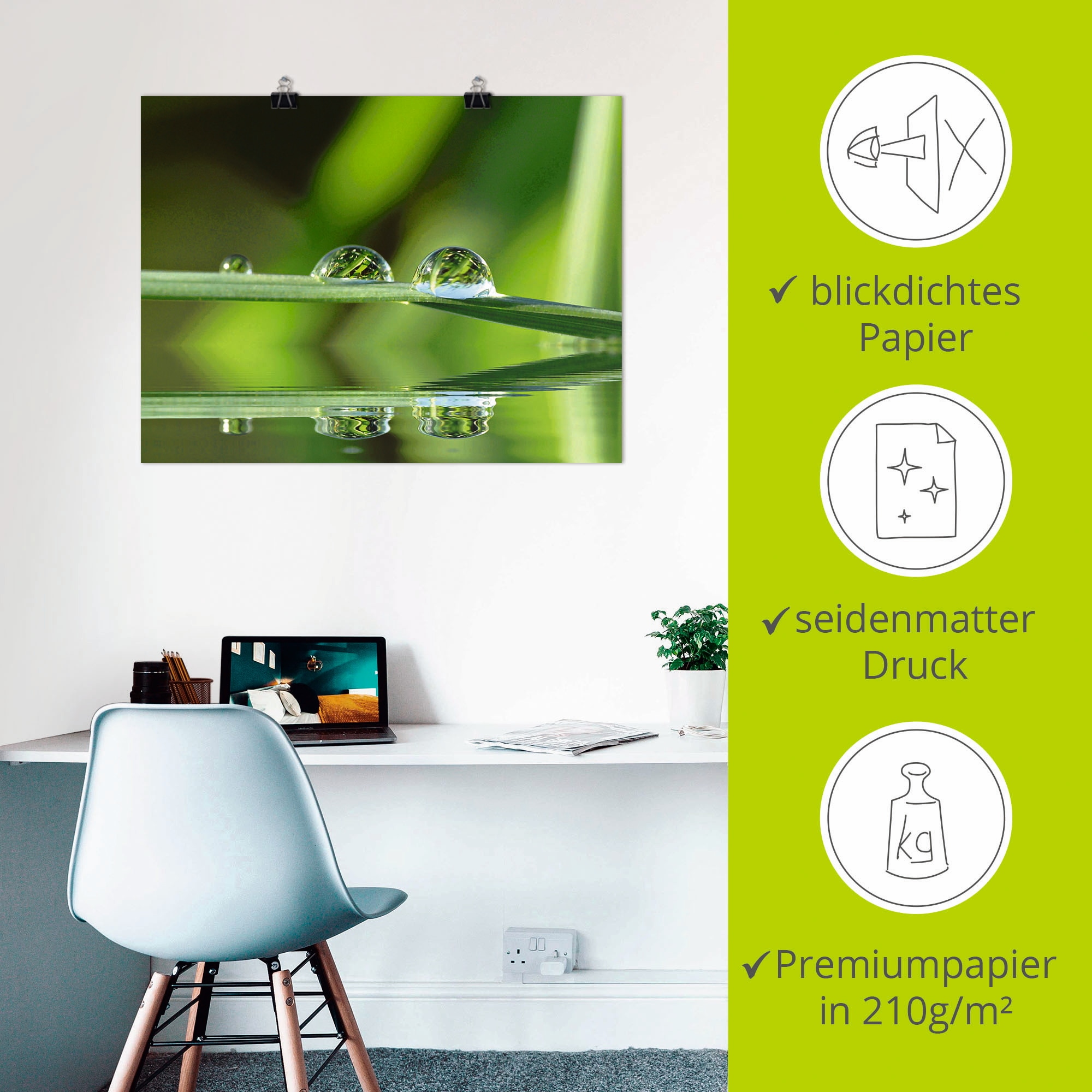 Artland Poster »Zwei Wassertropfen«, Gräser, (1 St.), als Leinwandbild, Wandaufkleber oder Poster in versch. Größen