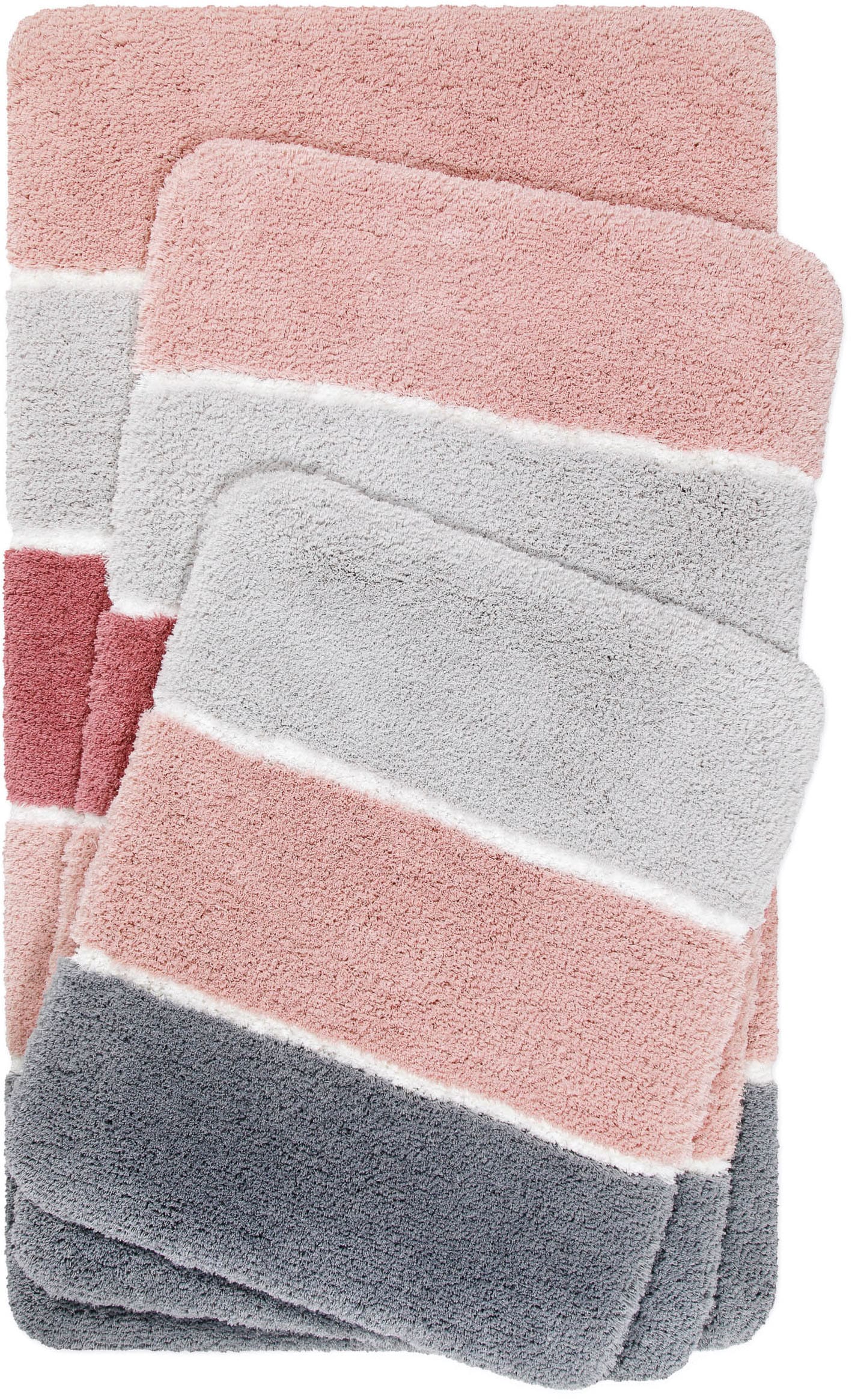 Homie Living Badematte »Rio Marina« Höhe 30 mm rutschhemmend beschichtet fußbodenheizungsgeeignet | schnell trocknend flauschiger Badteppich, modern gestreift, waschbar, Badezimmerteppich