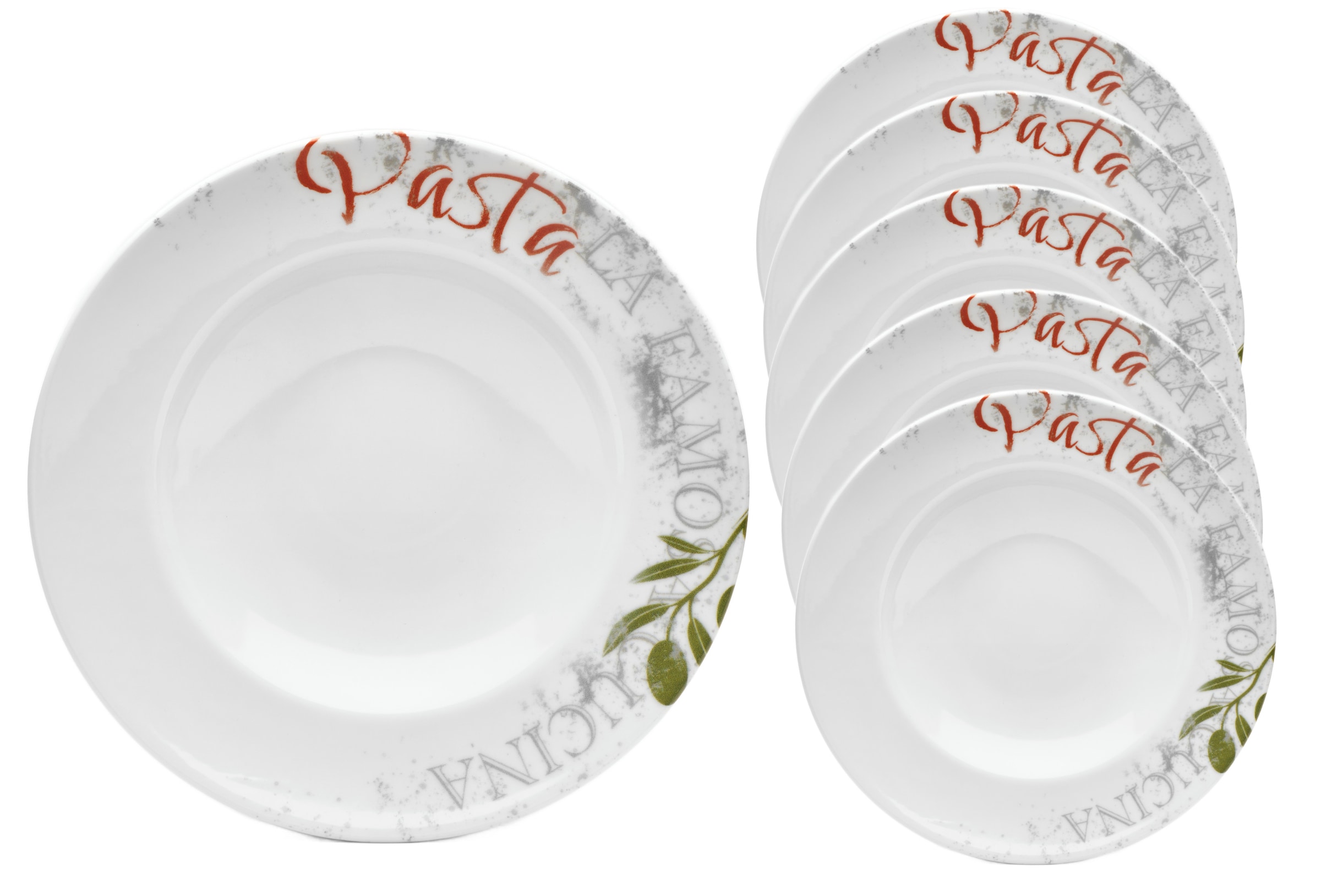 van Well Pastateller »Teller-Set Famosa, mit PIZZA Schriftzug, 6er Set, Ø 27 cm« Service, Geschirr-Set für 6 Personen