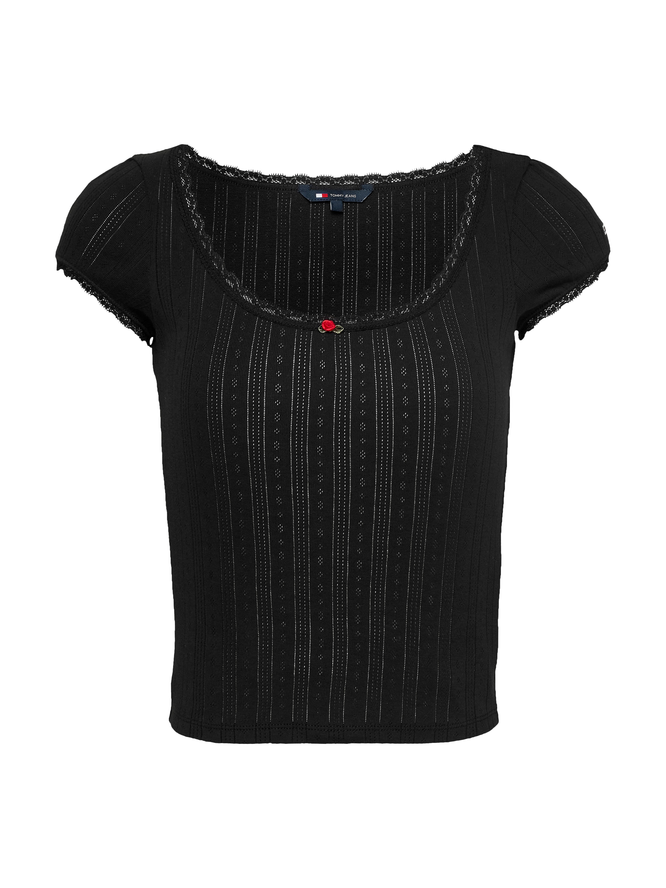Tommy Jeans T-Shirt »TJW SLIM SH POINTELLE SS TEE EXT«, mit Spitze, mit Lochmuster