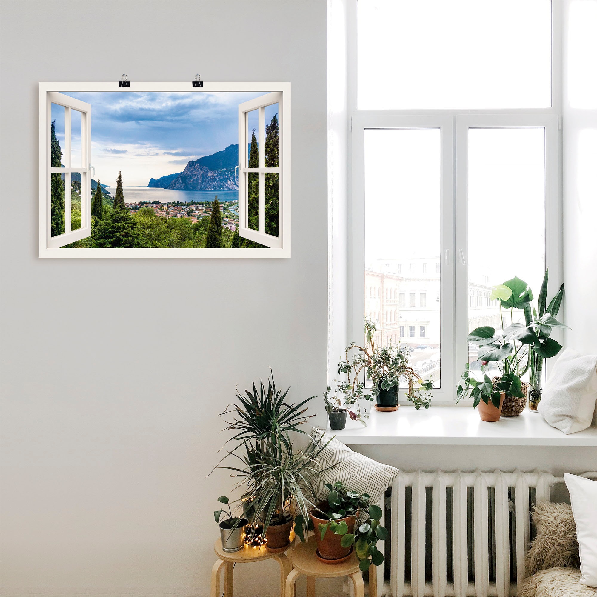 Artland Wandbild »Gardasee durchs weiße Fenster« Seebilder 1 Stk. tlg. als Alubild, Leinwandbild, Poster in verschied. Größen