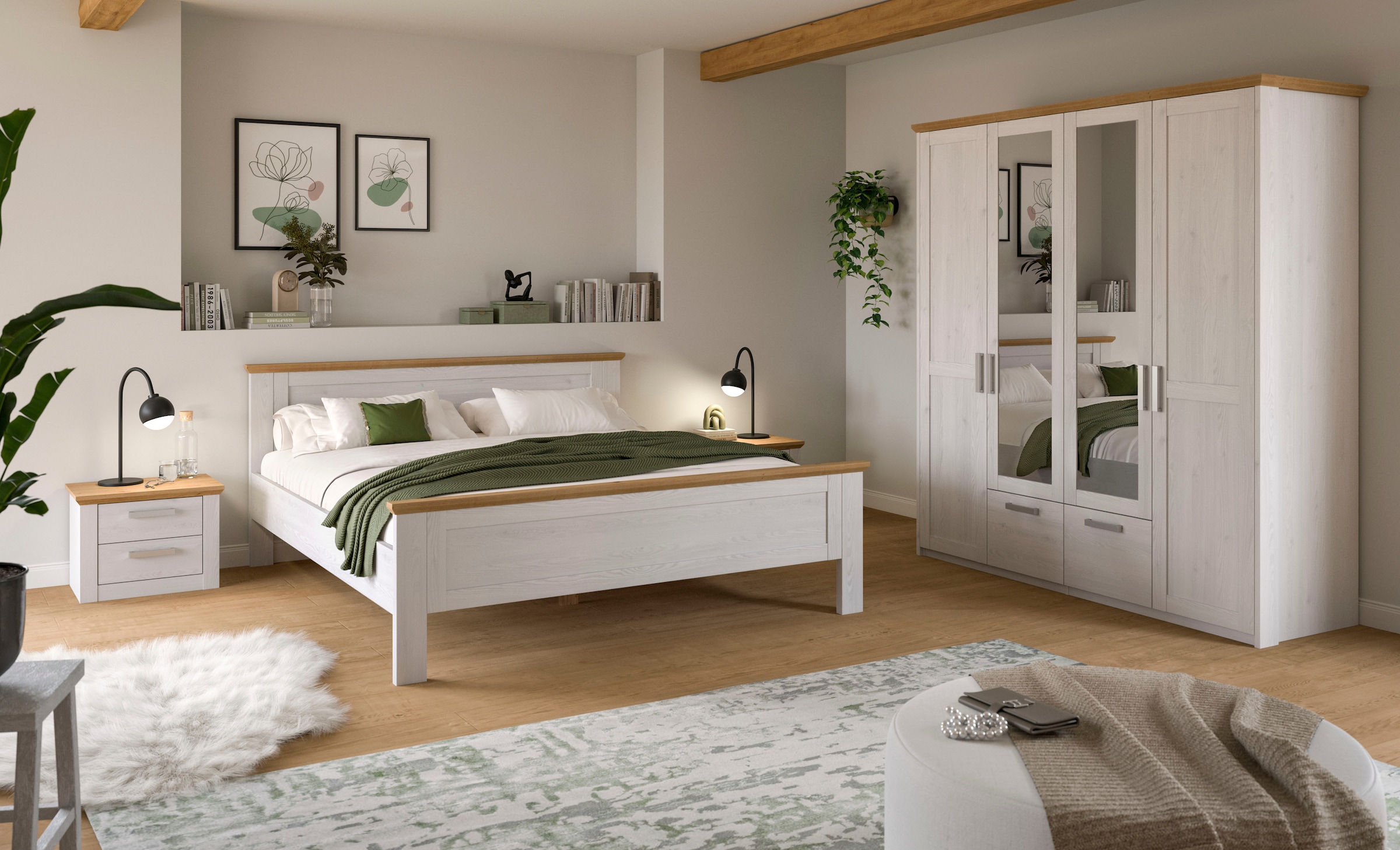 Home affaire Kleiderschrank »COSENZA, Breite 188cm, viel Stauraum, in Landhausoptik« 2 Schubkästen mit Vollauszug, 4 Türen, 2 Kleiderstangen, viel Stauraum,  Schlafzimmerschrank, Schrank, Garderobenschrank