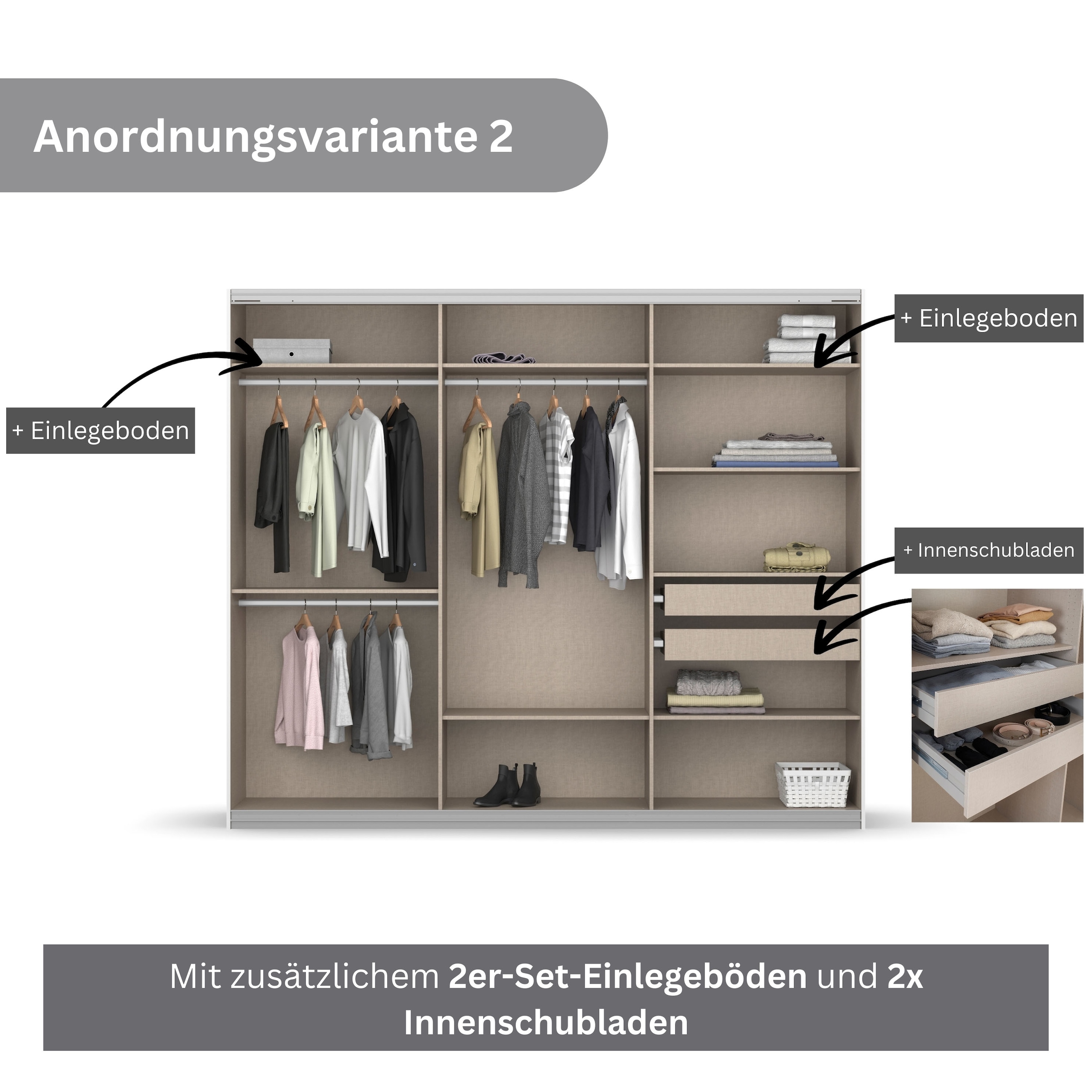 rauch Schwebetürenschrank »Koluna«, Glasfront, inkl. 2 Innenschubladen sowie extra Böden