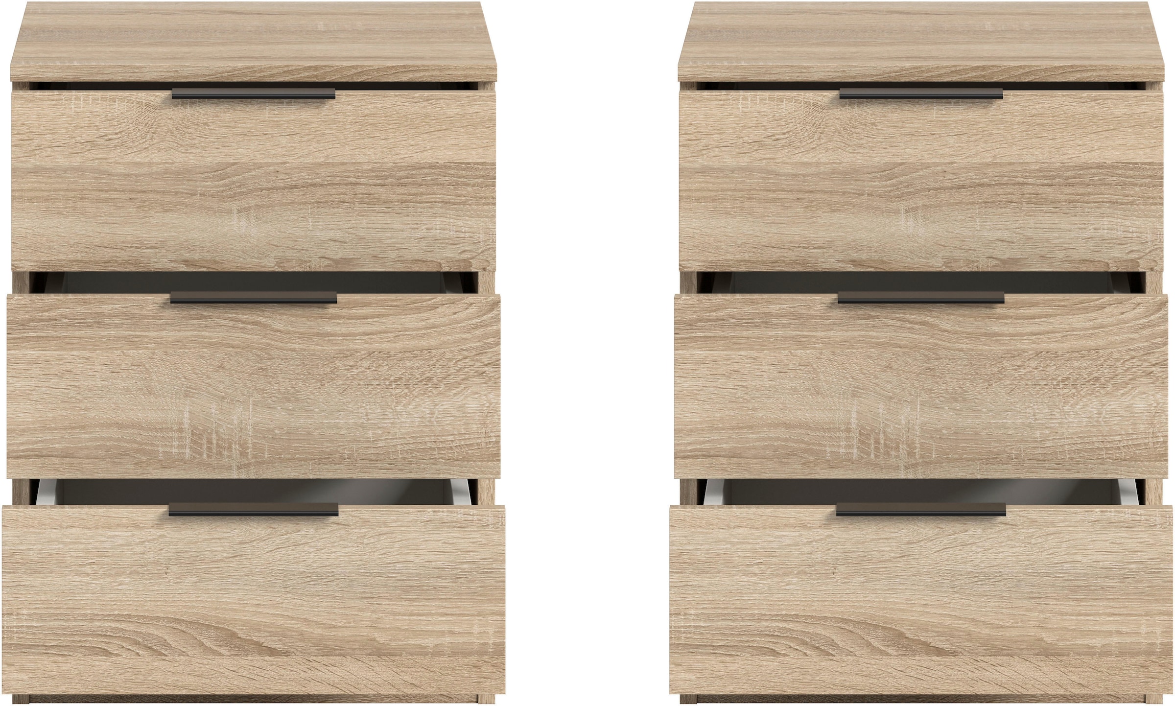 Home affaire Nachtkommode »Skarde 2 Nachttische, jeweils Breite: 45 cm« Set, Sie bekommen 2  Nachttische im Set, 2 Stk. tlg. Skarde, 2er Set Nachtkommoden, 3 Schubkästen, Sonoma Eiche NB
