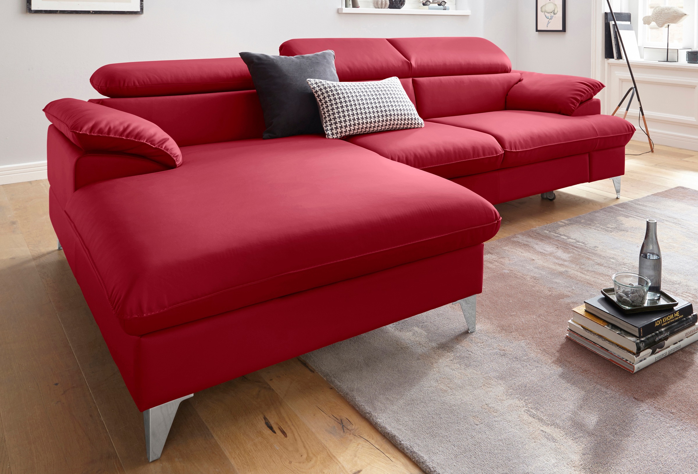COTTA Polstergarnitur »Caluso«, (2 tlg.), Set: bestehend aus Ecksofa, Hocker, Ecksofa inkl. Kopfteilverstellung