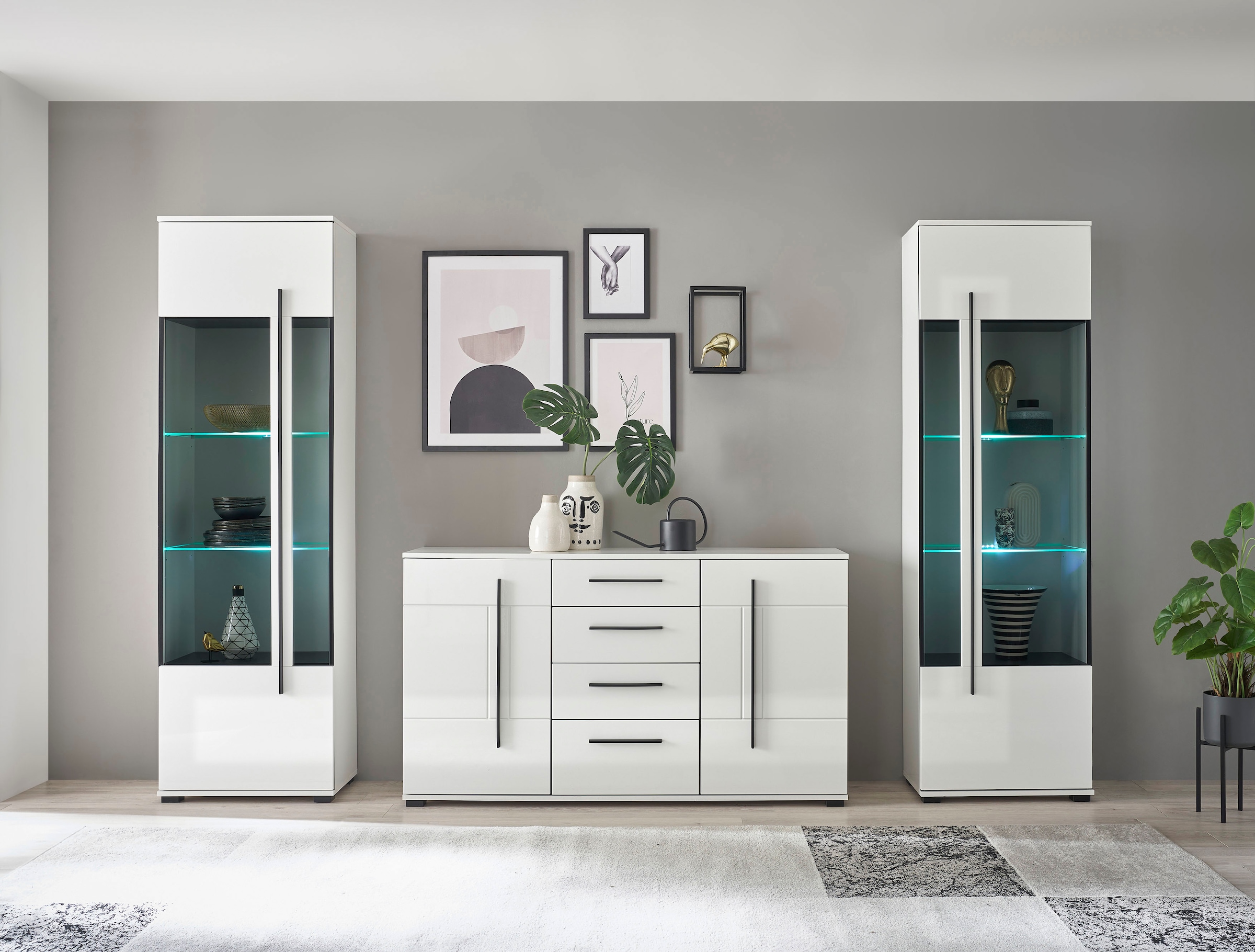 Home affaire Wohnwand »Cantara, moderne Anbauwand, Wohnzimmer-Set, in Eiche Evoke oder Weiß« Set, 