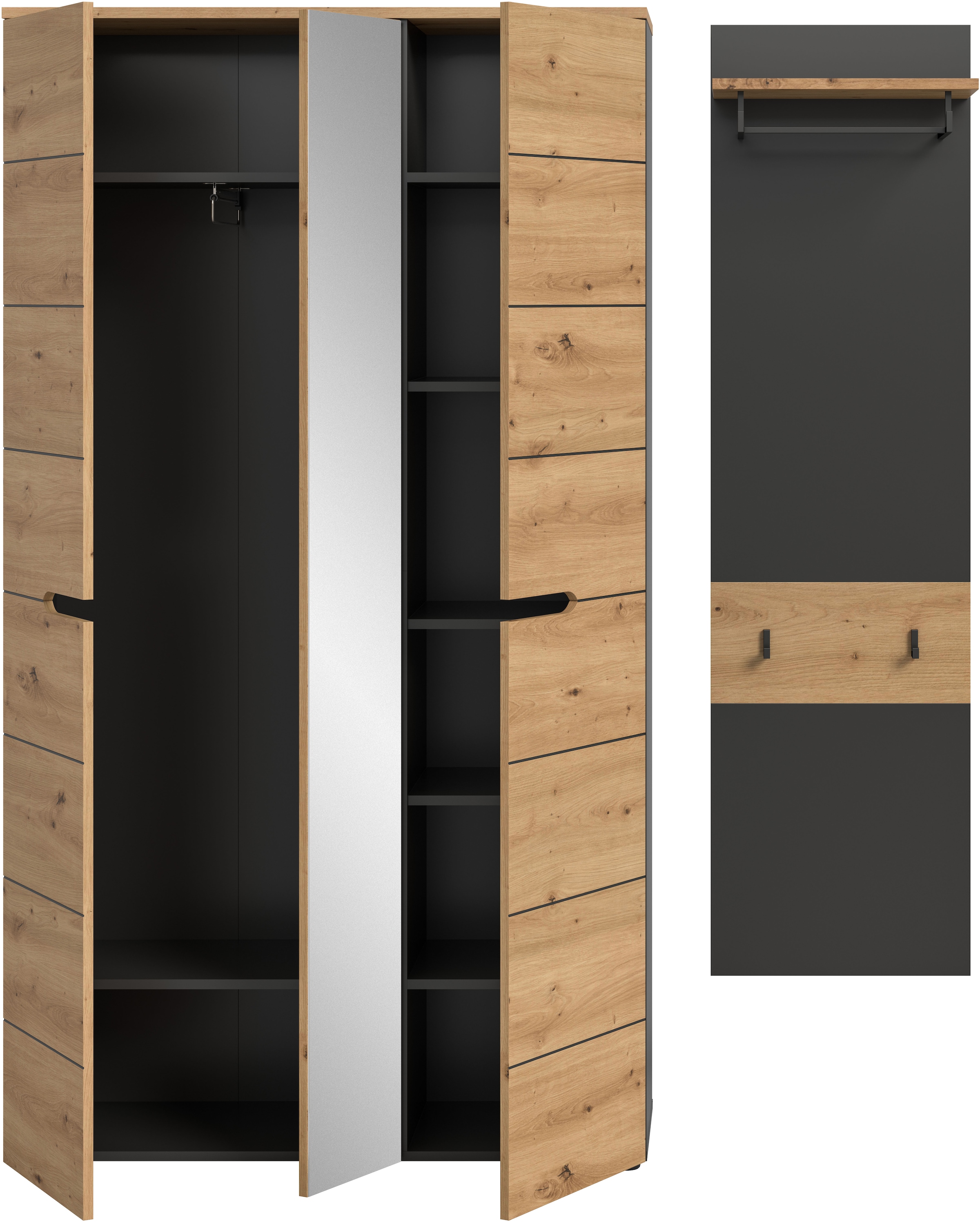 Home affaire Garderoben-Set »REHAT, TOPSELLER!, 2-teilig, Breite 165 cm, individuell stellbar« Set, best. aus: Garderobenschrank & Garderobenpaneel, 2 Stk. tlg.