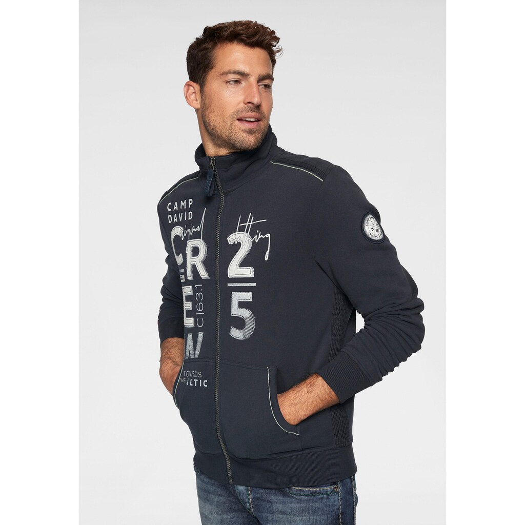 CAMP DAVID Sweatjacke, mit sportlichem Frontdruck