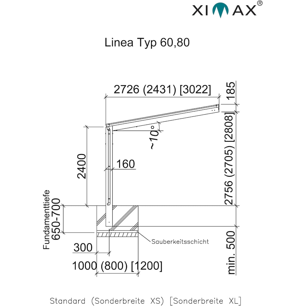 Ximax Einzelcarport »Linea Typ 60 Standard-Bronze«, Aluminium, 257 cm, bronze