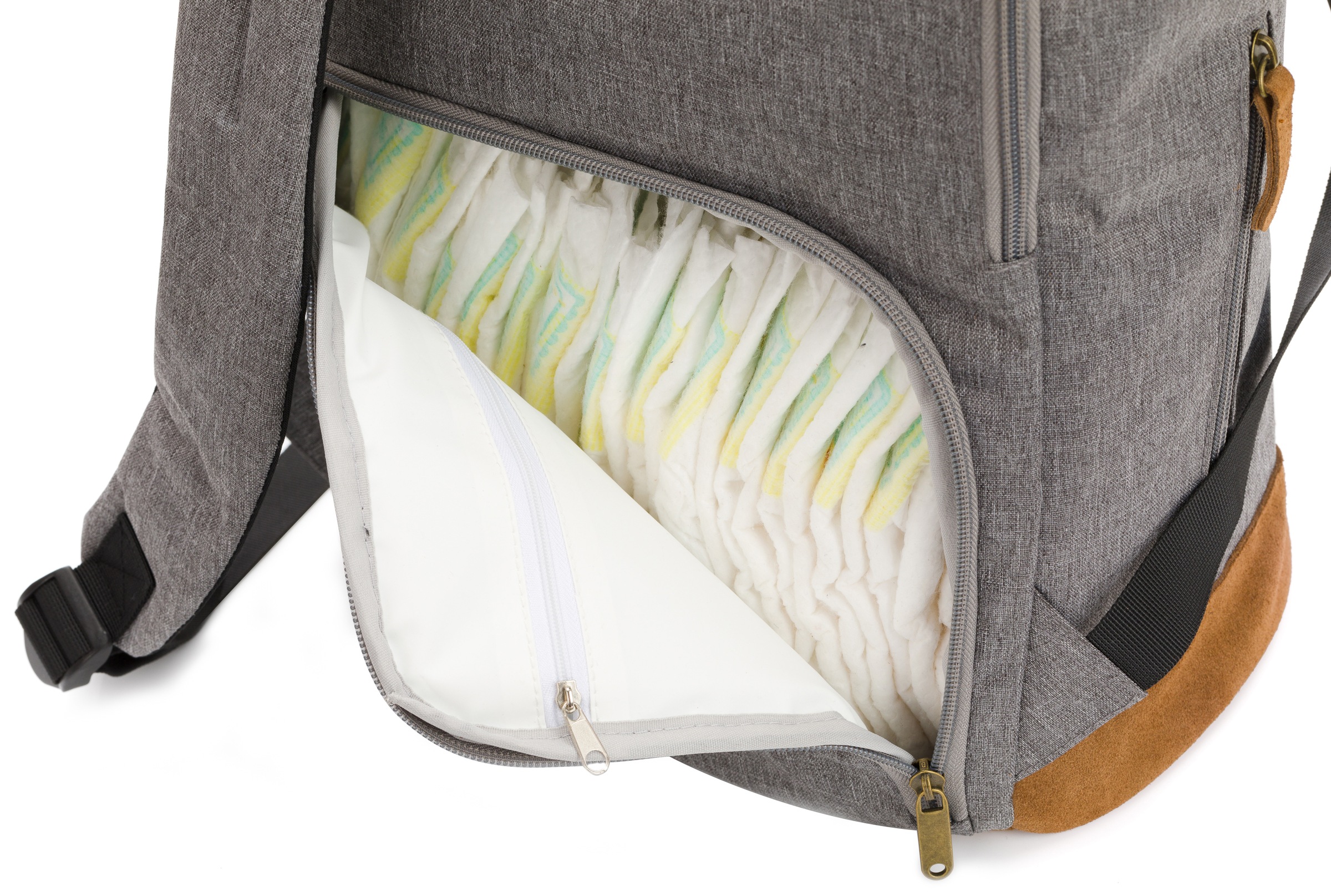 Fillikid Wickelrucksack »Rolltop Berlin, grau melange«, Reflektoren, inkl. Wickeltunterlage