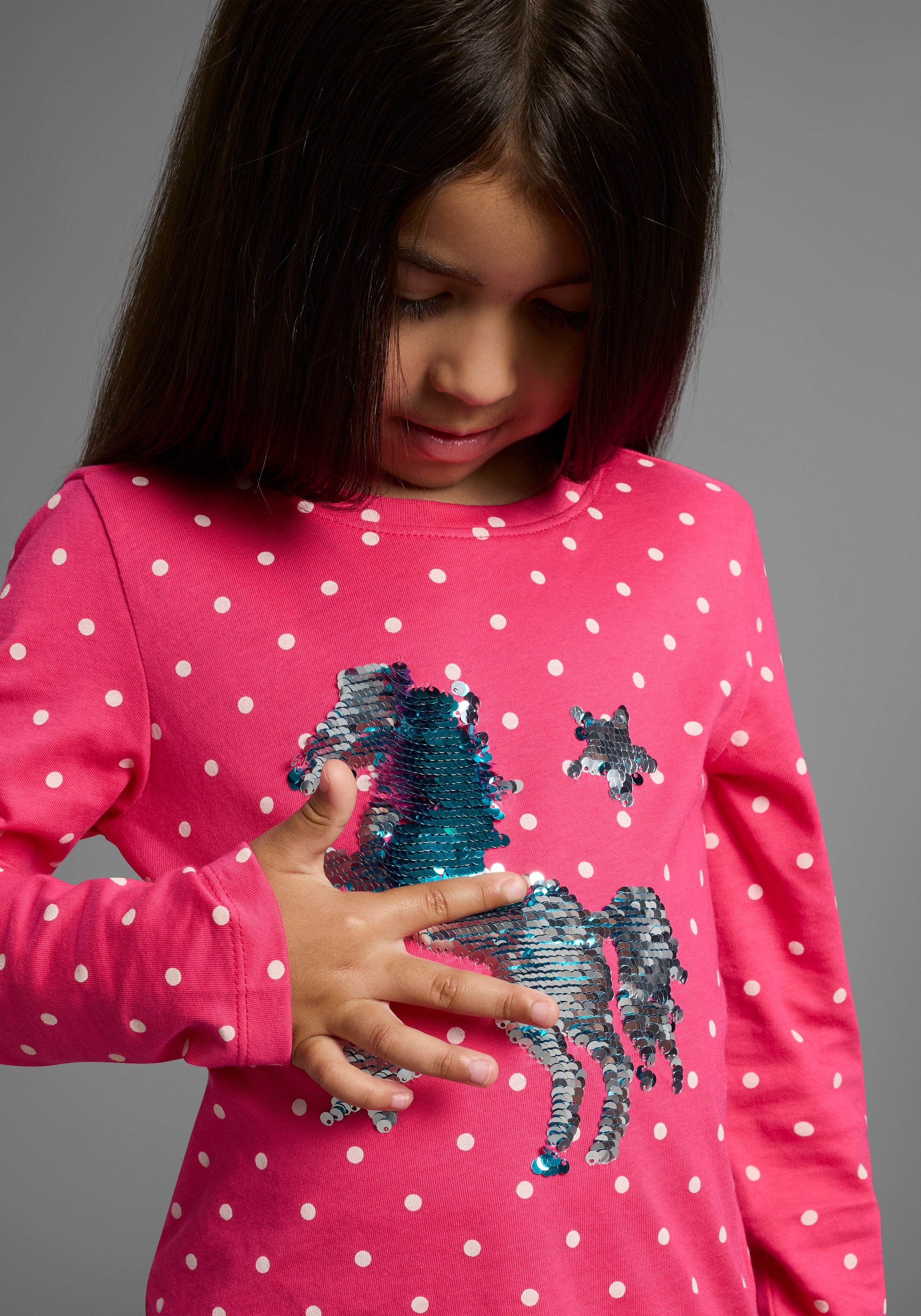 KIDSWORLD Langarmshirt »für kleine Mädchen«, Langarm, Basic-Passform, bedruckt, Rundhalsausschnitt
