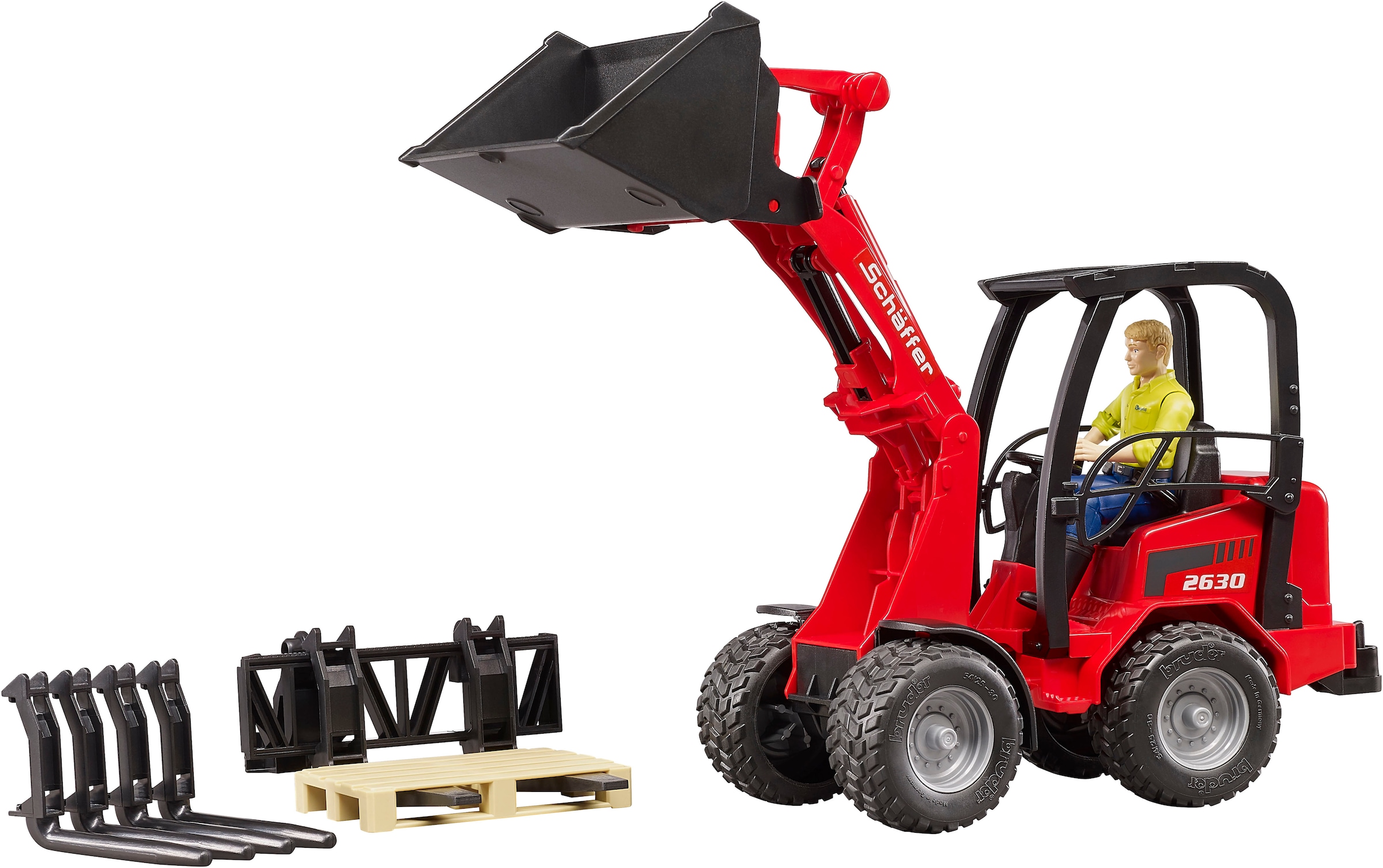 Bruder® Spielzeug-Bagger »Schäffer Hoflader 2630 mit Figur und Zubehör (02191)« Made in Europe
