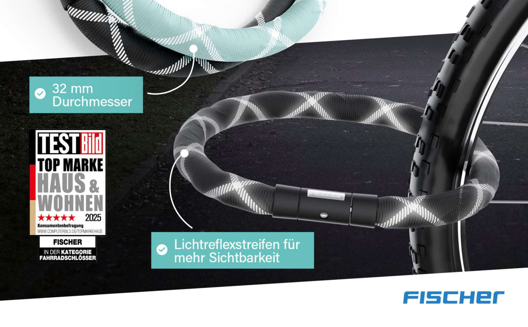 FISCHER Fahrrad Kettenschloss »Kettenschloss SILENCE CK100/32 schwarz«