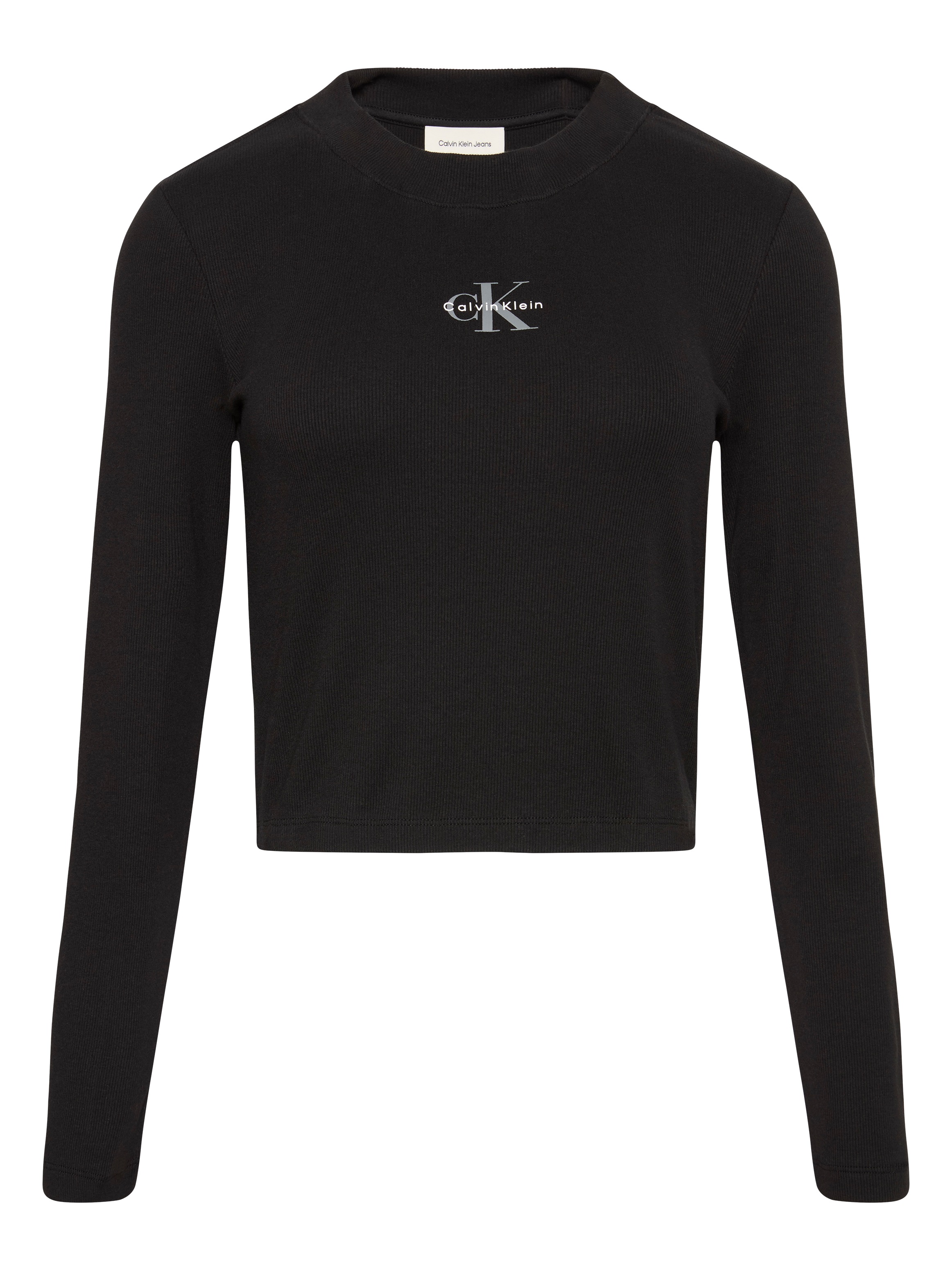 Calvin Klein Jeans Langarmshirt Rundhalsausschnitt, figurbetonte Passform, Logodruck