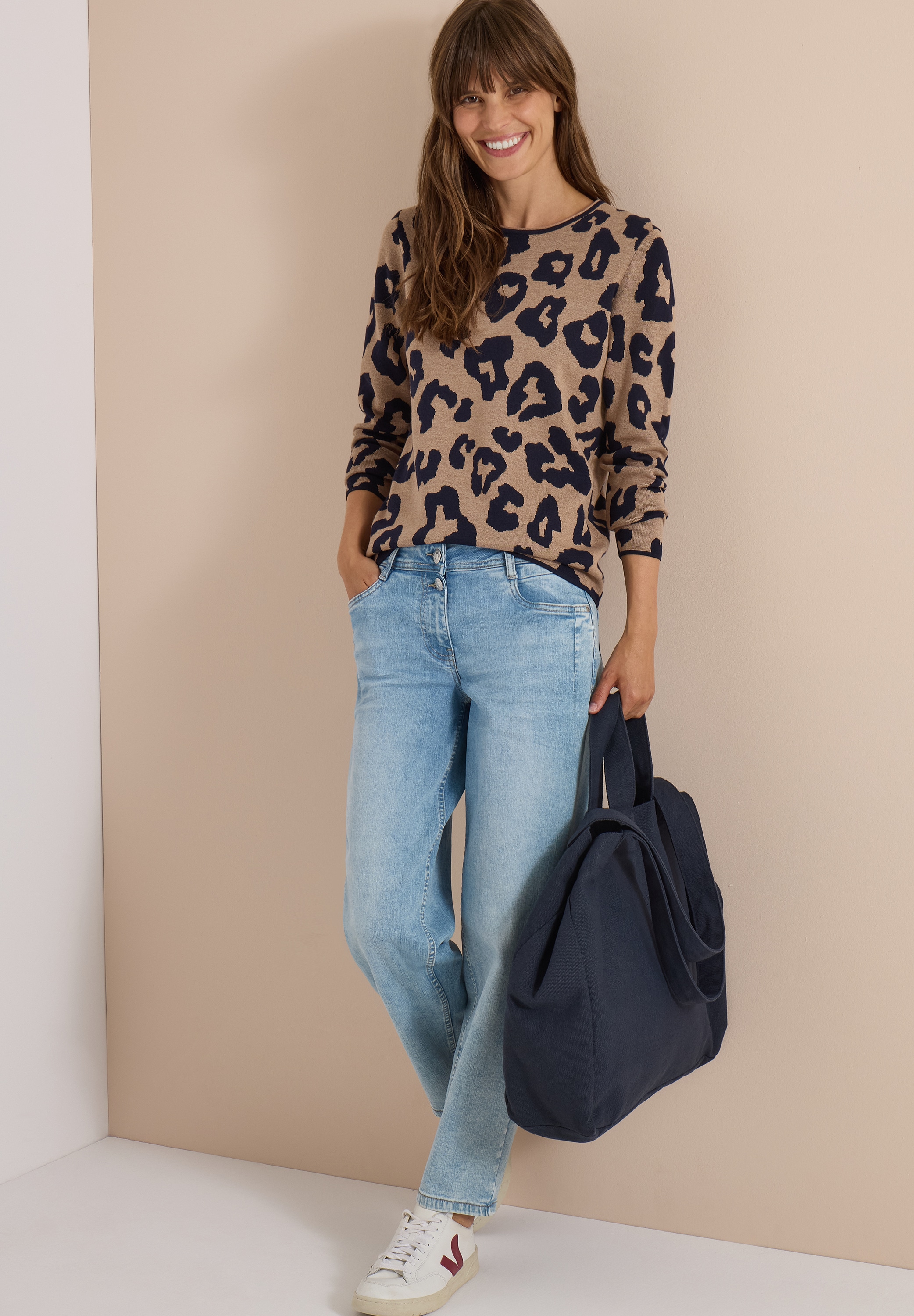 Cecil Strickpullover Animal-Print, Rundhals, mit Viskoseanteil