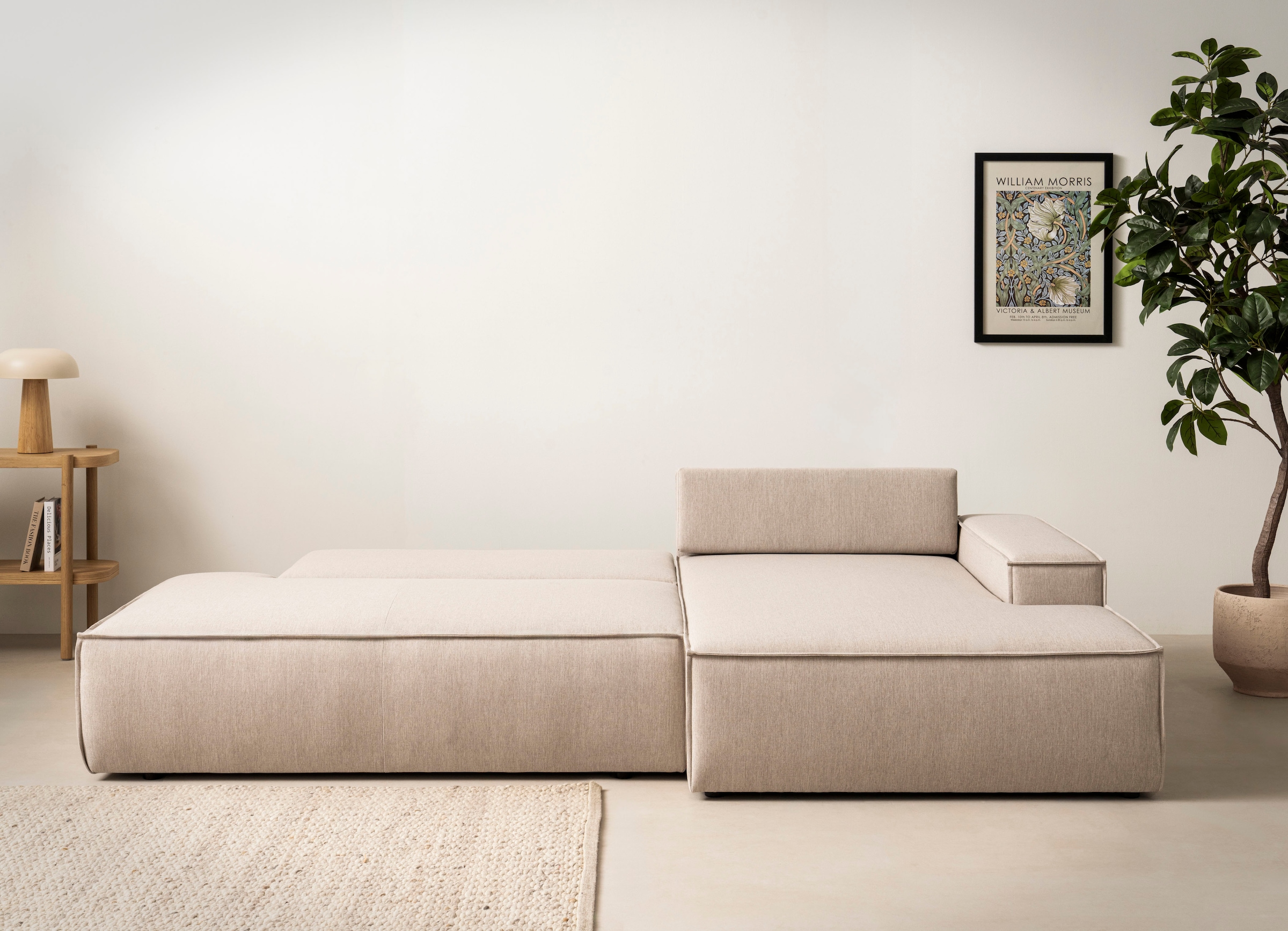 Home affaire Ecksofa »SHERWOOD, Schlafsofa in L-Form offen (275cm), Cord, Leinenoptik«, Schlaffunktion und Bettkasten, Kedernaht, hoher Sitz- & Liegekomfort