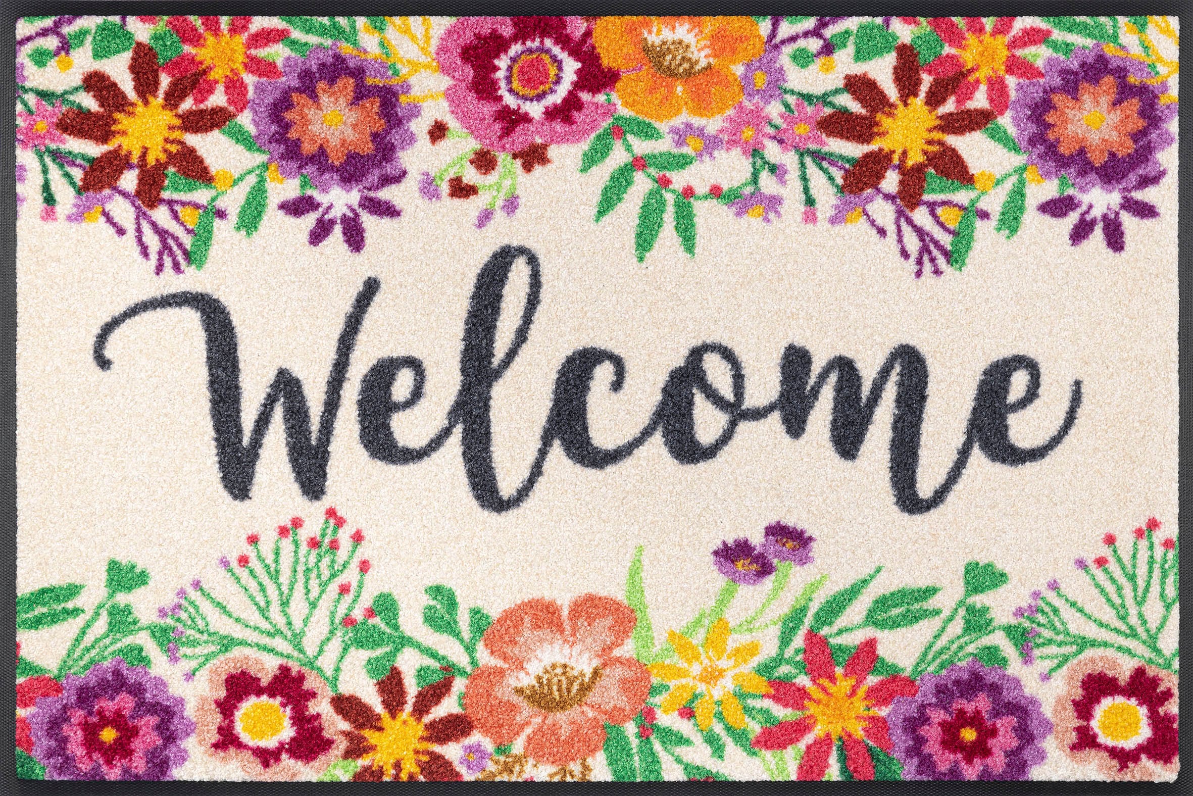 wash+dry by Kleen-Tex Fußmatte »Welcome Blooming«, rechteckig, 7 mm Höhe, Schmutzfangmatte, mit Spruch, rutschhemmend, waschbar