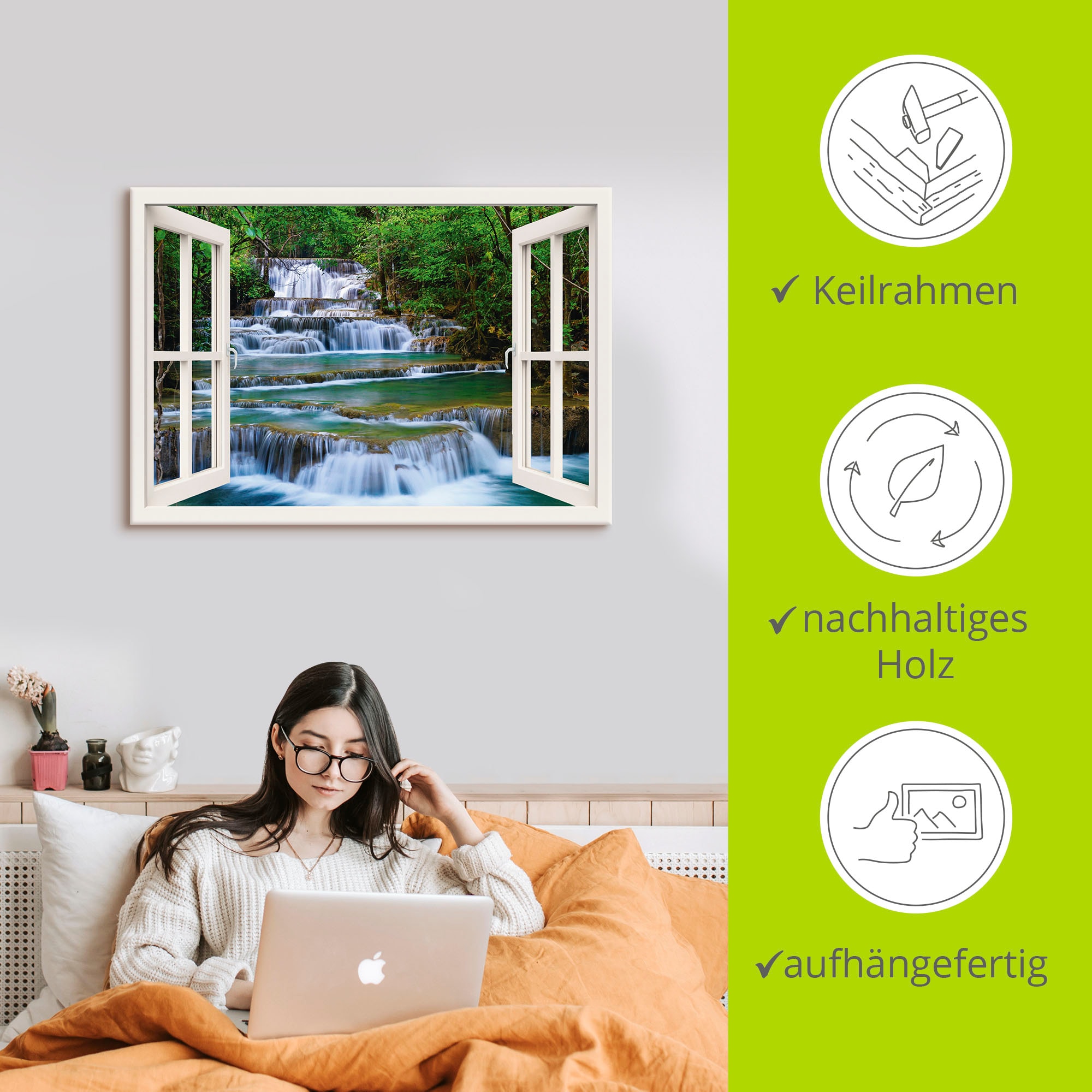 Artland Wandbild »Fensterblick Wasserfall in Kanchanaburi«, Fensterblick, (1 St.), als Leinwandbild, Poster, Wandaufkleber in verschied. Größen