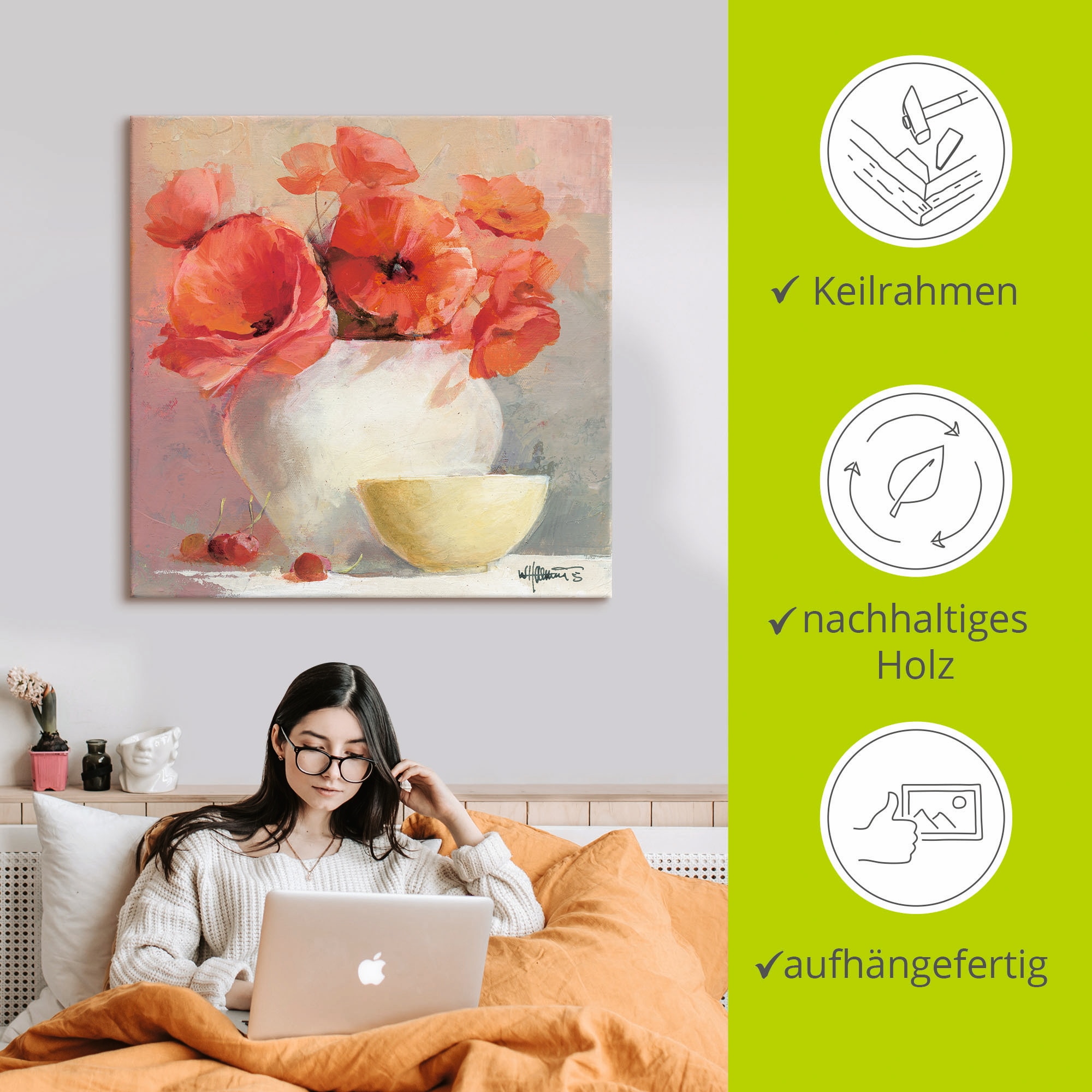 Artland Leinwandbild »Mohn III« Blumen 1 Stk. tlg. auf Holzrahmen gespannt