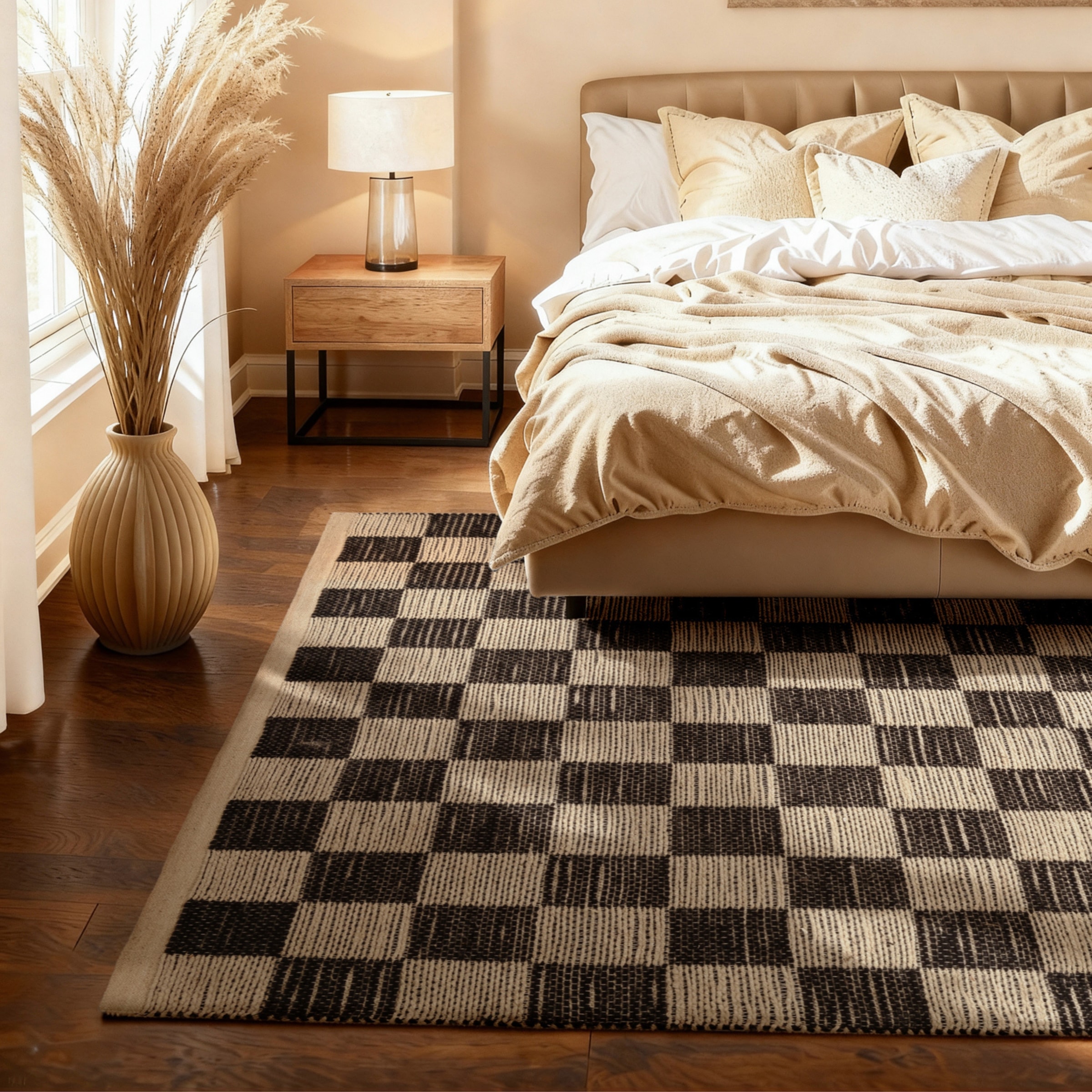 THE RUGS Handloom Jute Rug Rex Reversible White Black Checkerboard | Size: 120cm x 170cm