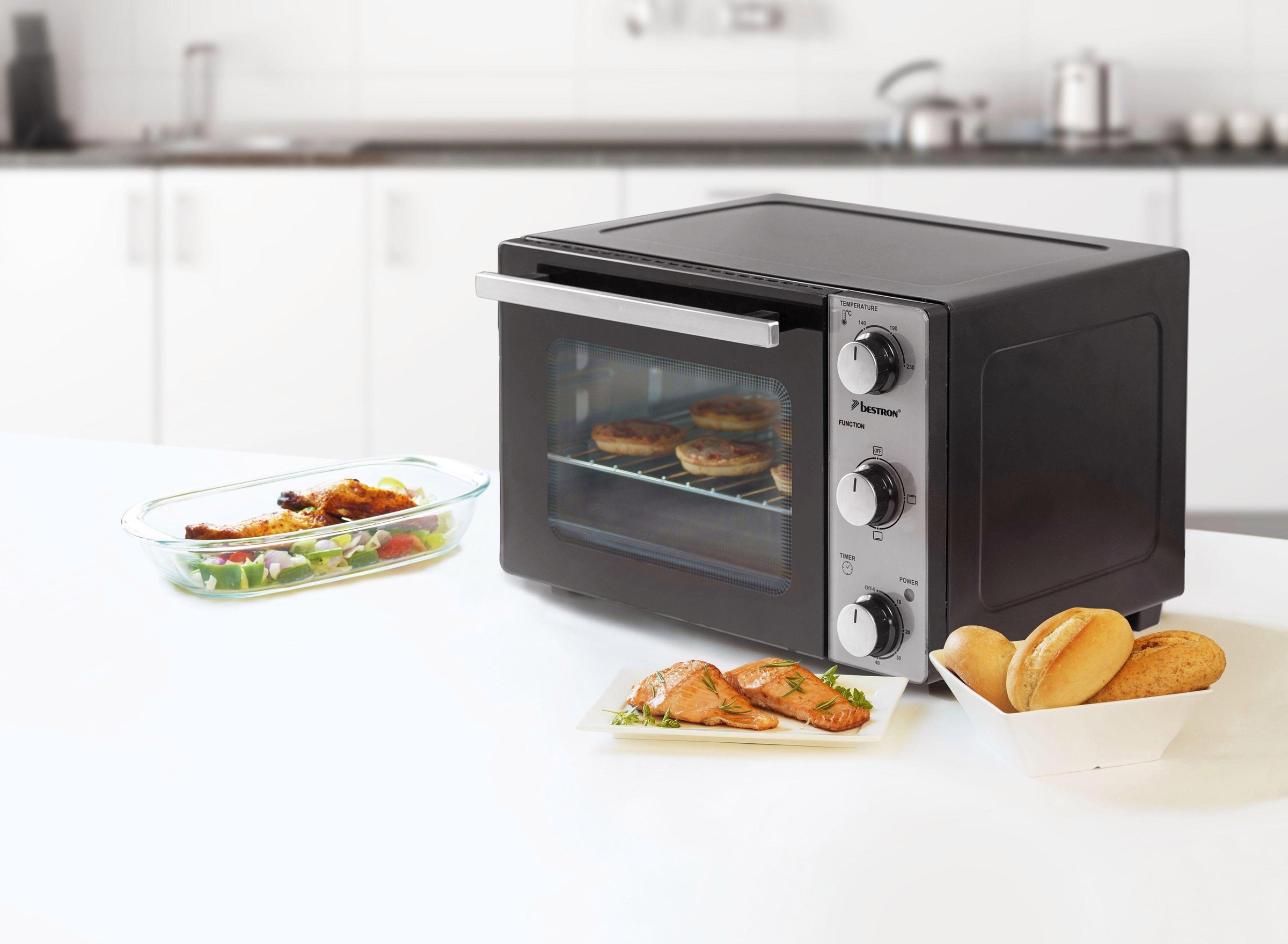 bestron Minibackofen »AOV20 kompaktes Gerät«, 1300 W, Edelstahl, Schwarz