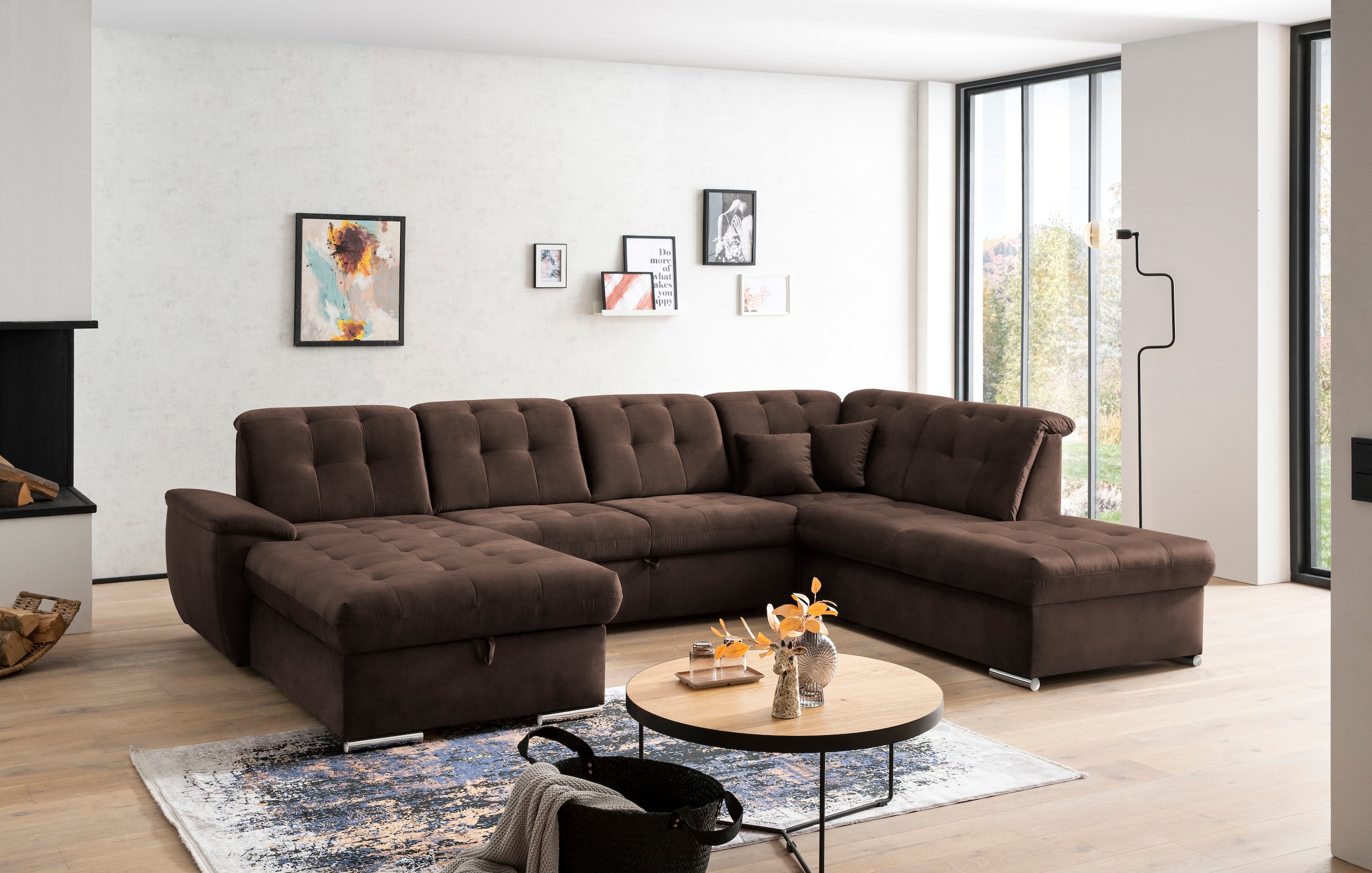 exxpo - sofa fashion Wohnlandschaft »Durango, aufwendige Sitz- und Rückenverarbeitung, bequem, U-Form« inkl. Kopfteilverstellung, wahlweise mit Bettfunktion und Bettkasten