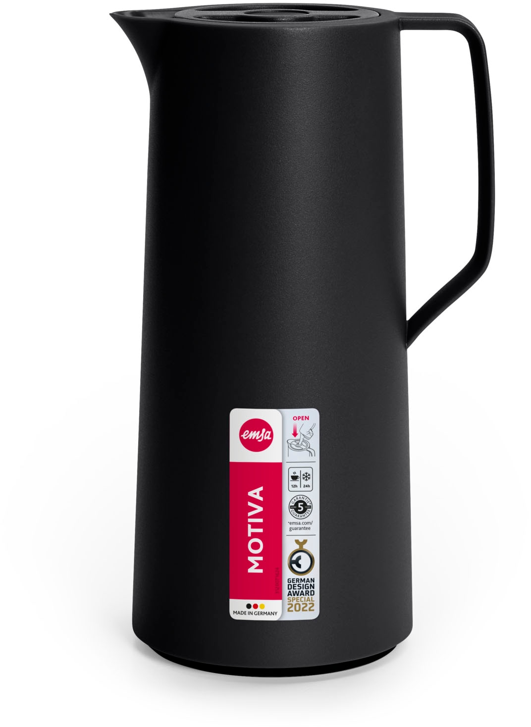 Emsa Isolierkanne »Motiva in modernem Design, 100% auslaufsicher, Made in Germany« 1 l doppelwandiger Glasisolierkolben, bis zu 12h warm/24h kalt,  Quick-Press-Deckel, Einhandbedienung, ergonomischer Schraubdeckel