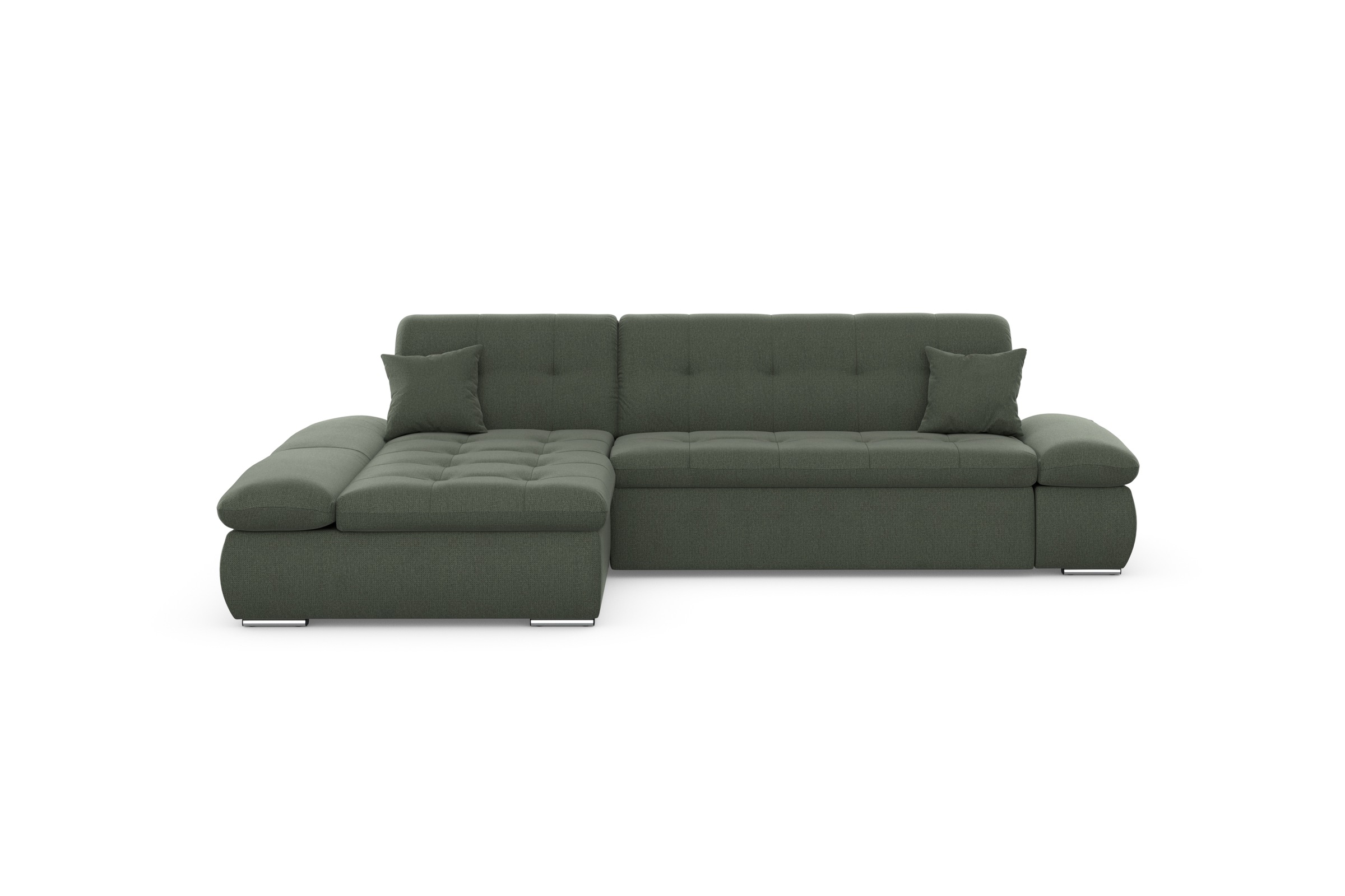 DOMO collection Ecksofa »Moric, L-Form, XXL-Sofa - Breite 300cm«, wahlweise mit Bettfunktion und Armteilverstellung, dunkelgrün